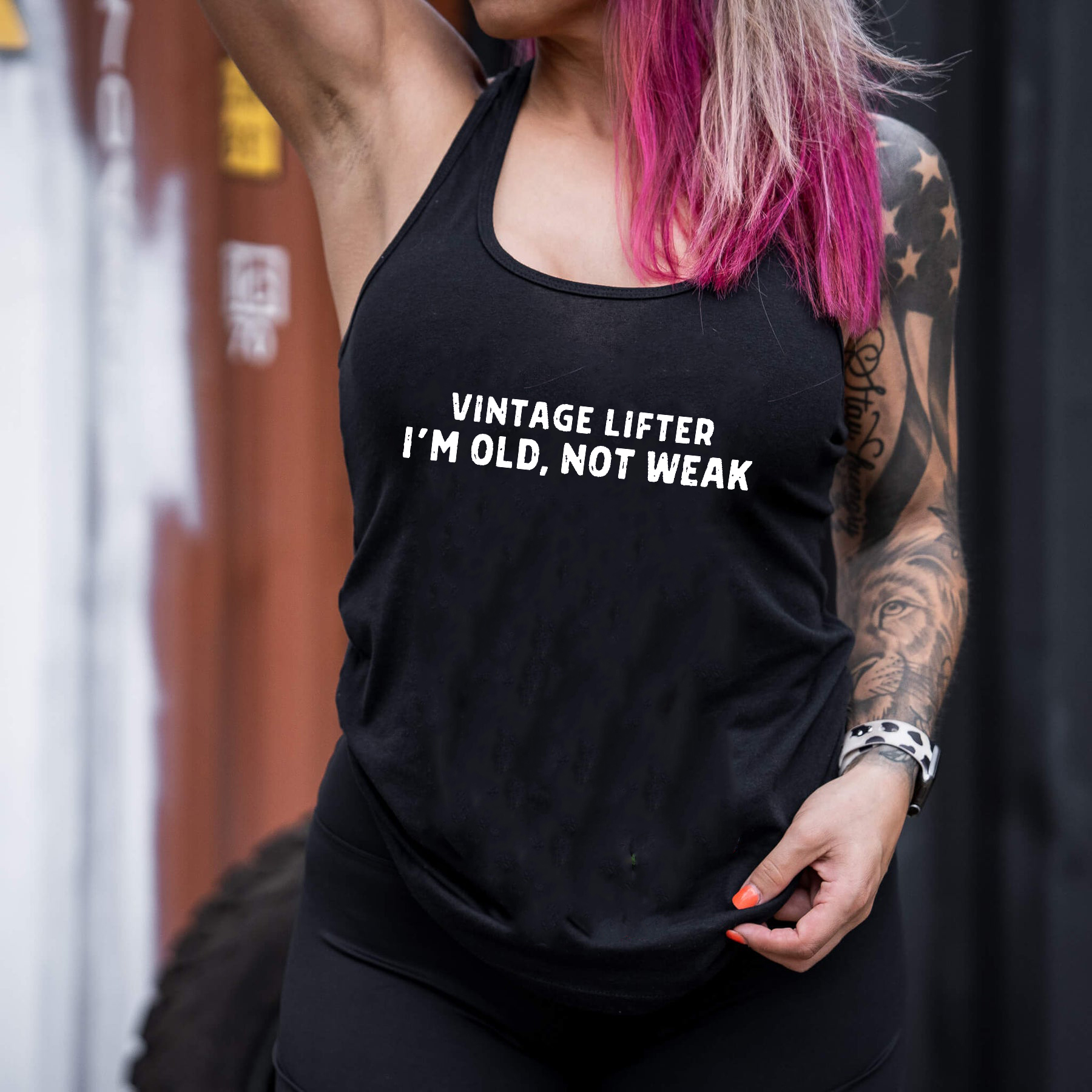 Vintage Lifter I'm Old, Not Weak Printed Racerback Tank Tops-traneing