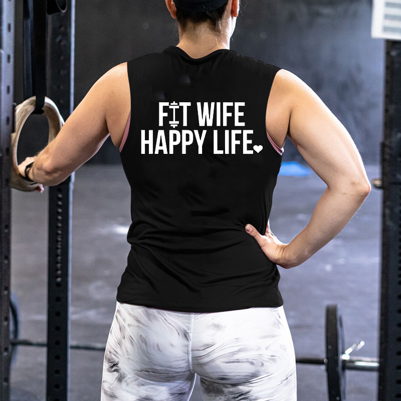 Fit Wife Happy Life Printed Women's Vest
