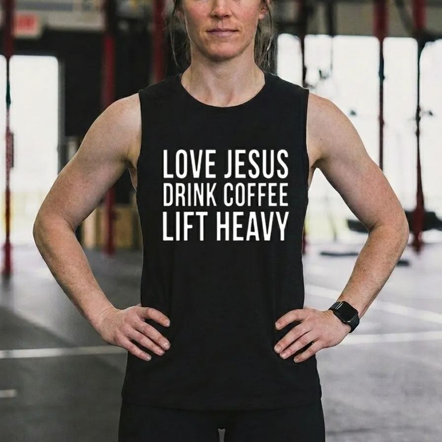 Love Jesus Drink Coffee Printed Women's Vest
