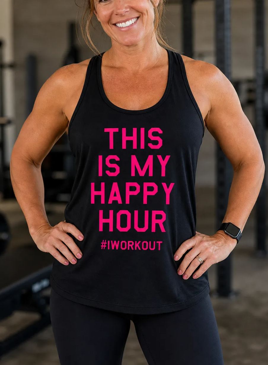 This Is My Happy Hour Printed Racerback Tank Tops