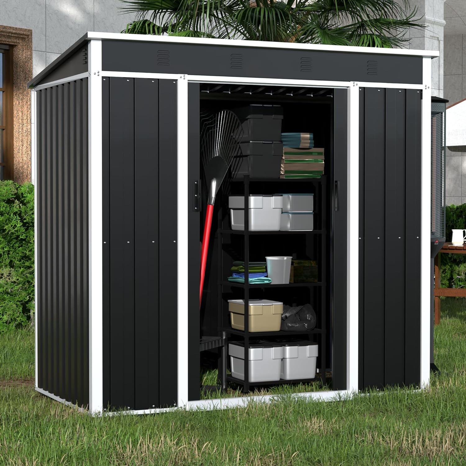 Metal Outdoor Storage Shed, 6.3x4.1 FT Steel Utility Tool Shed