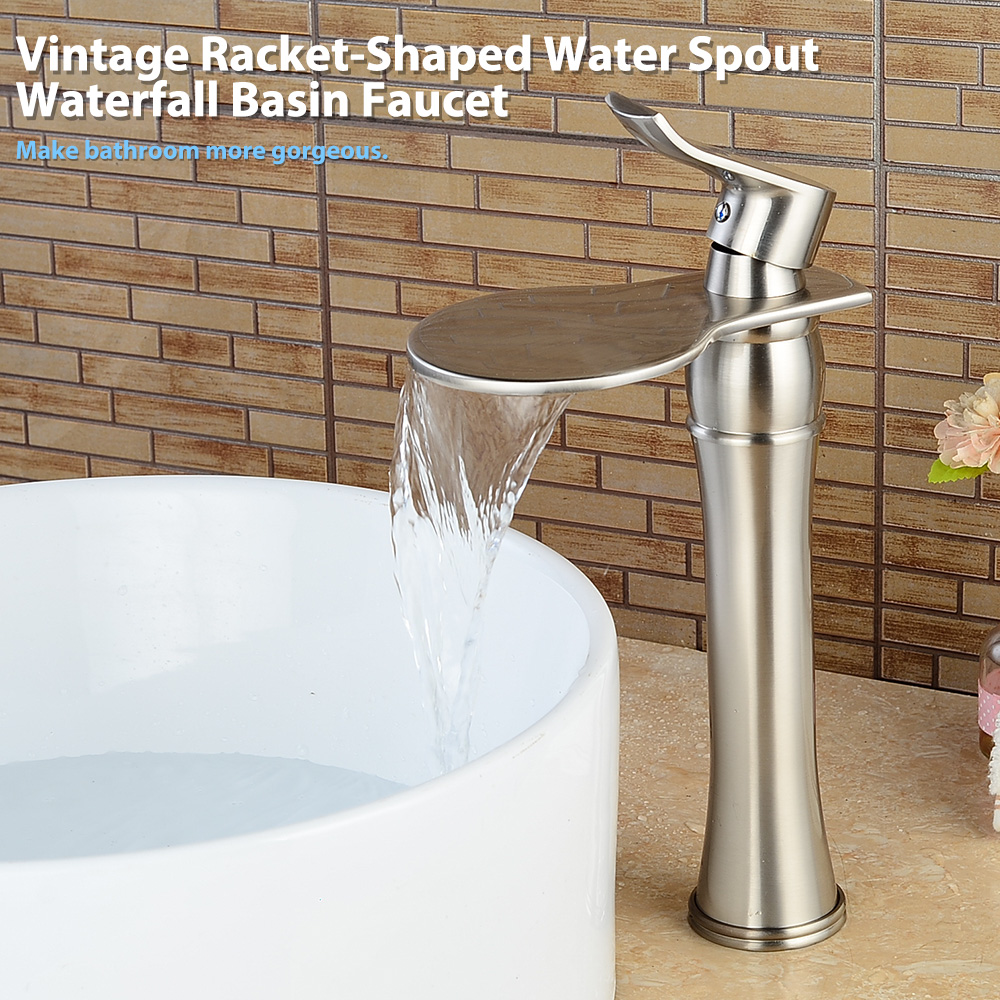 Wovier Waterfall Vessel Faucet with Supply Hose,Single Handle Single Hole Bathroom Faucet W8365-2