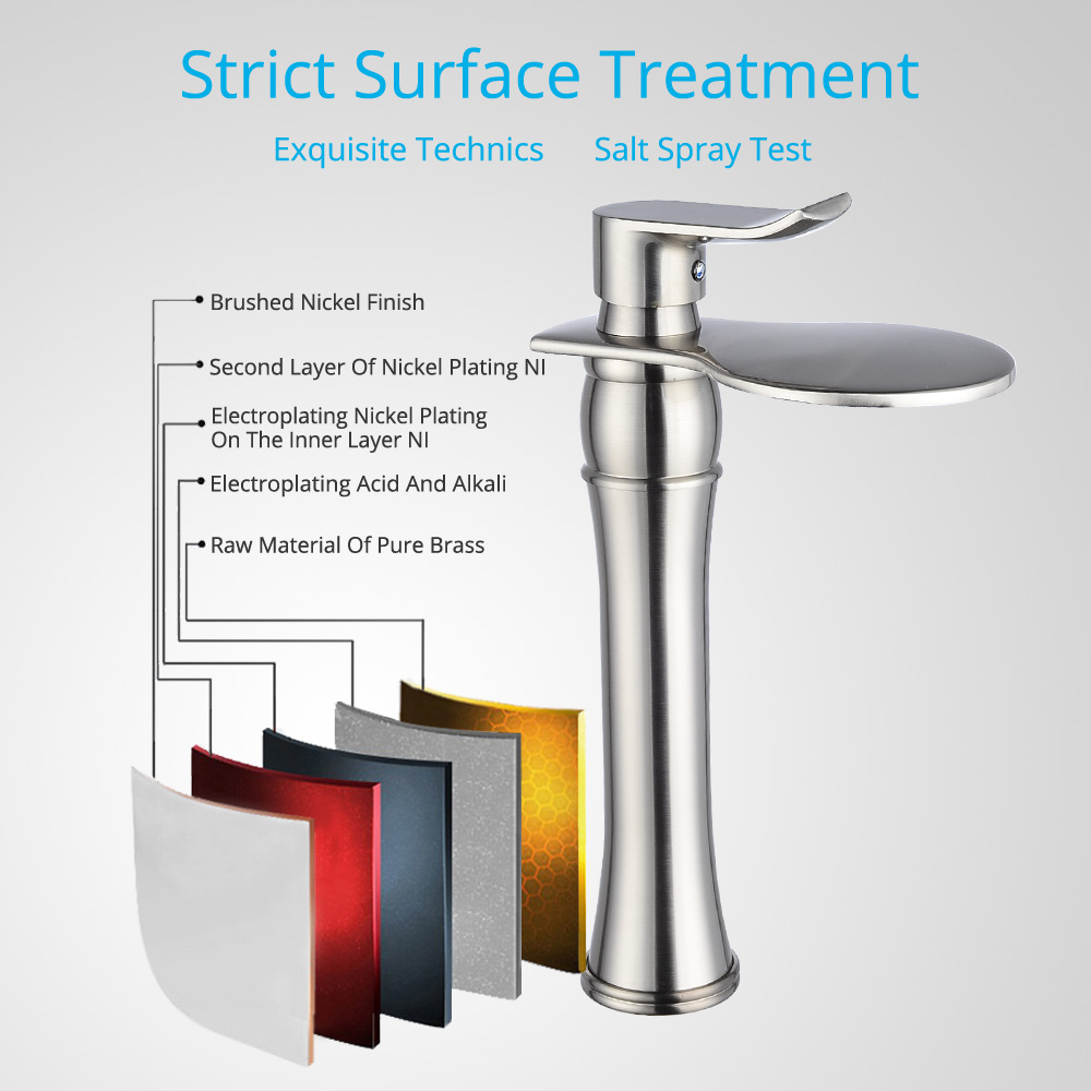 Wovier Waterfall Vessel Faucet with Supply Hose,Single Handle Single Hole Bathroom Faucet W8365-3