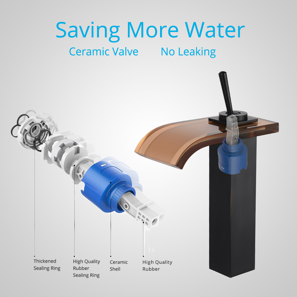 Wovier Waterfall Vessel Faucet, Single Handle Single Hole Bathroom Faucet - W8121-4