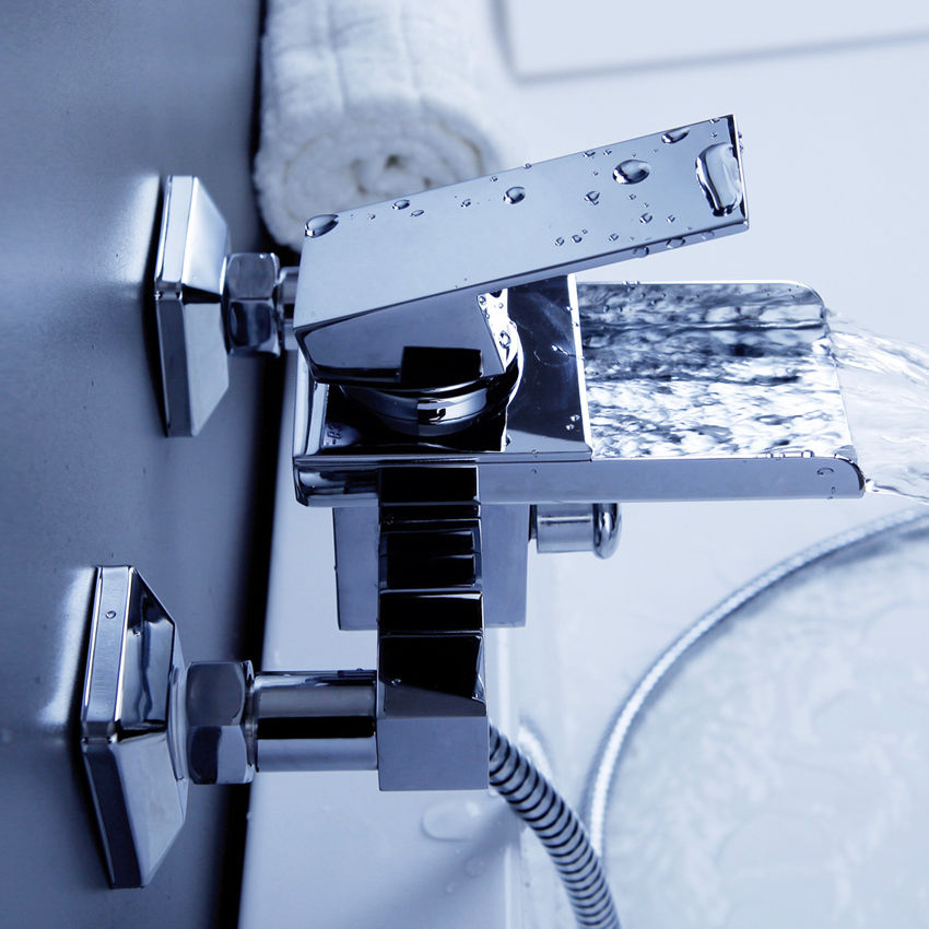 Wovier Waterfall Wall Mounted Waterfall Tub Filler with Hand Shower W8805