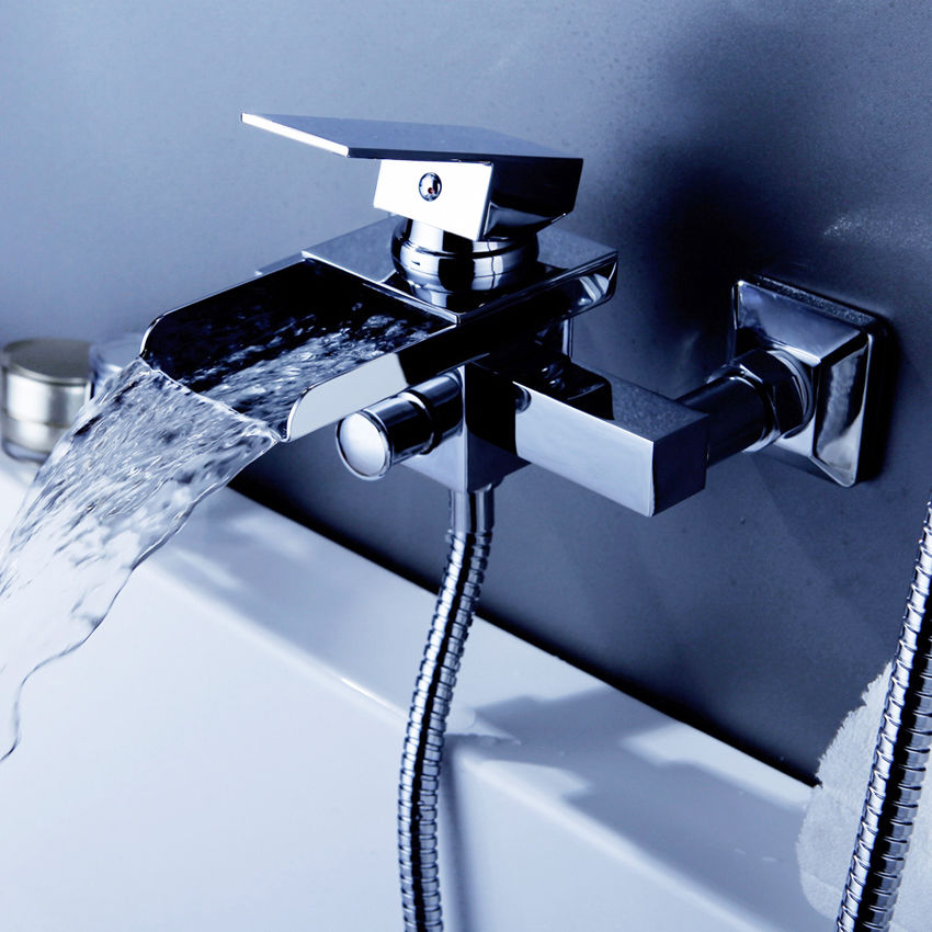 Wovier Waterfall Wall Mounted Waterfall Tub Filler with Hand Shower W8805