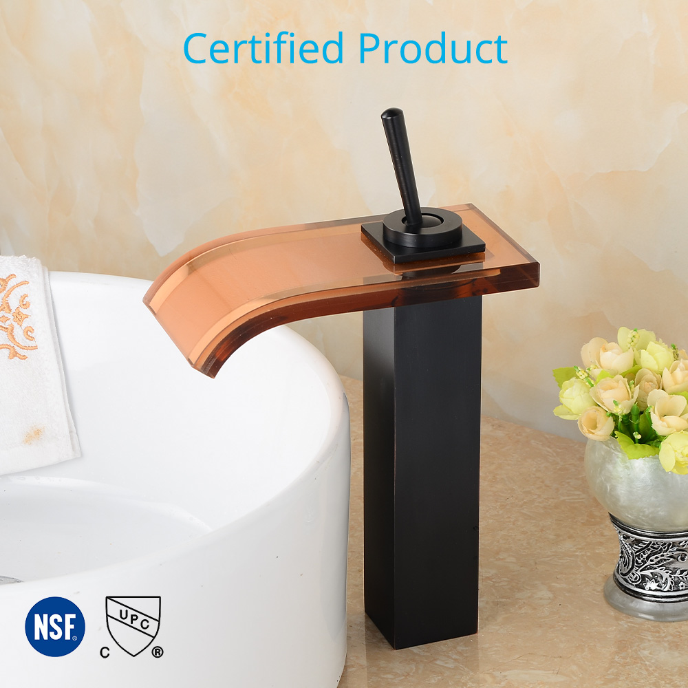 Wovier Waterfall Vessel Faucet, Single Handle Single Hole Bathroom Faucet - W8121-7