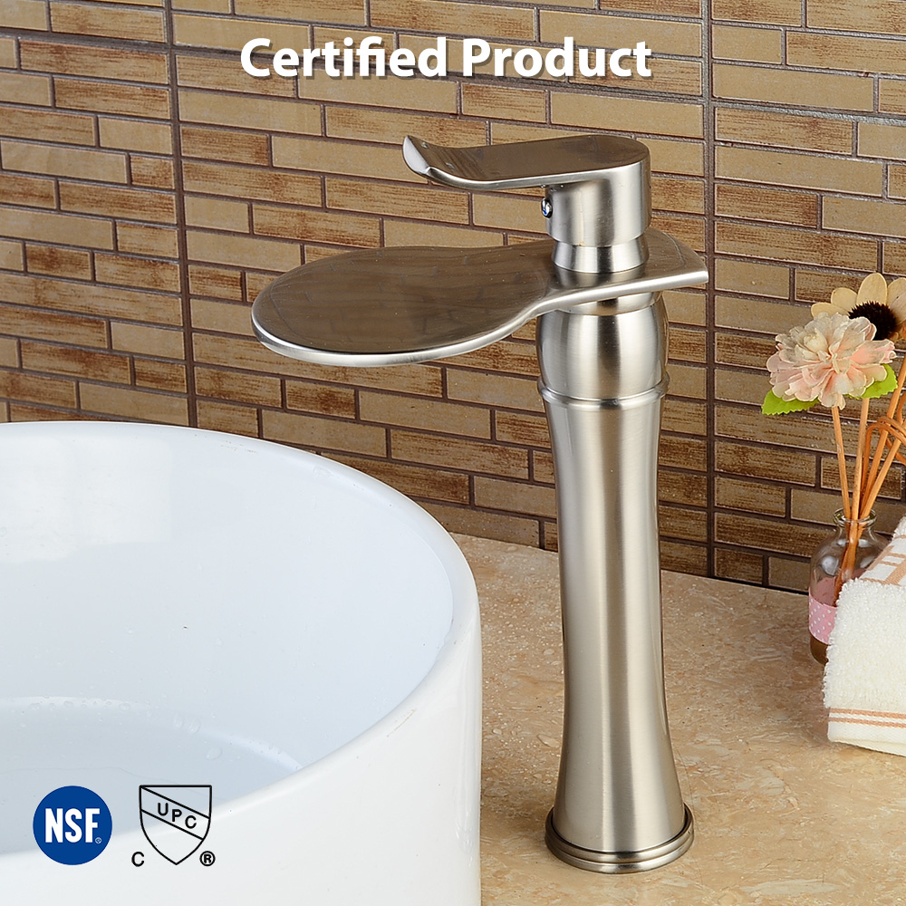 Wovier Waterfall Vessel Faucet with Supply Hose,Single Handle Single Hole Bathroom Faucet W8365-5