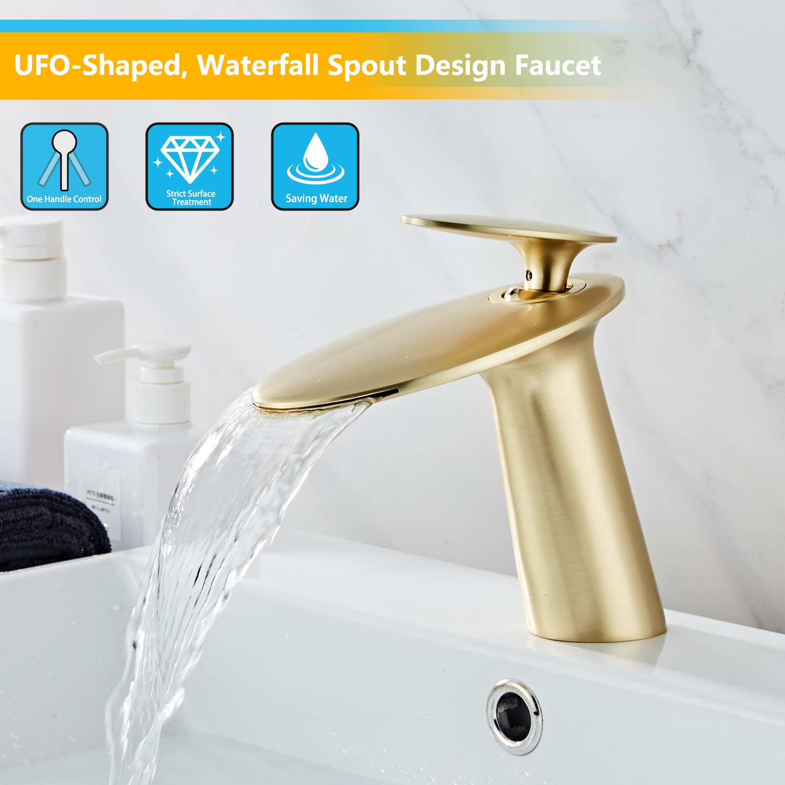 Wovier Waterfall Bathroom Sink Faucet,Single Handle Single Hole Faucet-W8204-29