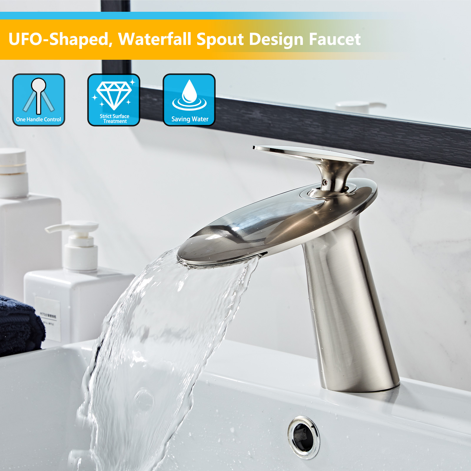Wovier Waterfall Bathroom Sink Faucet,Single Handle Single Hole Faucet-W8204-21