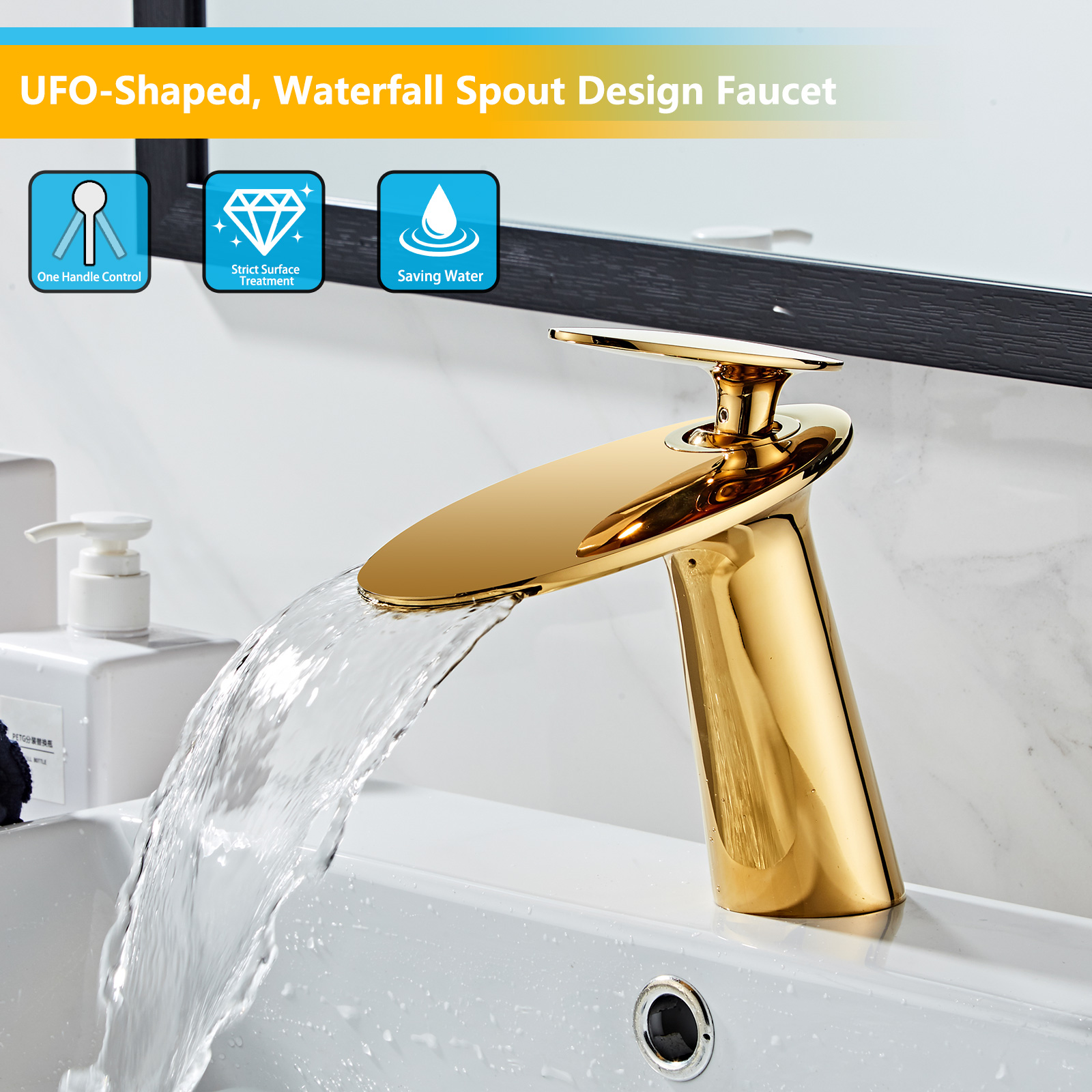 Wovier Waterfall Bathroom Sink Faucet,Single Handle Single Hole Faucet-W8204-31