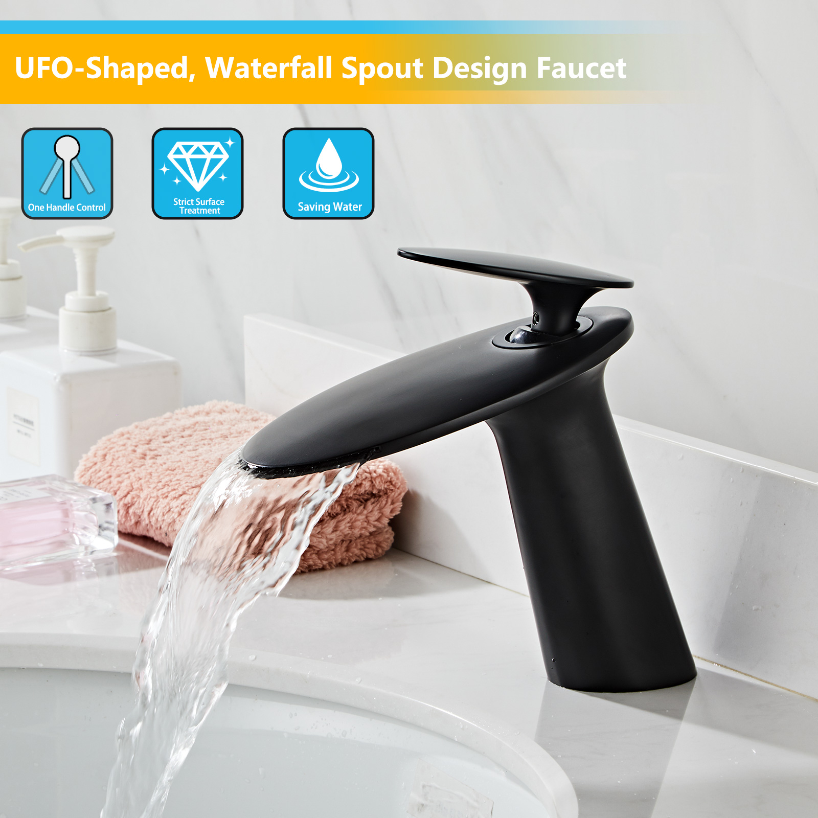 Wovier Waterfall Bathroom Sink Faucet,Single Handle Single Hole Faucet-W8204-30