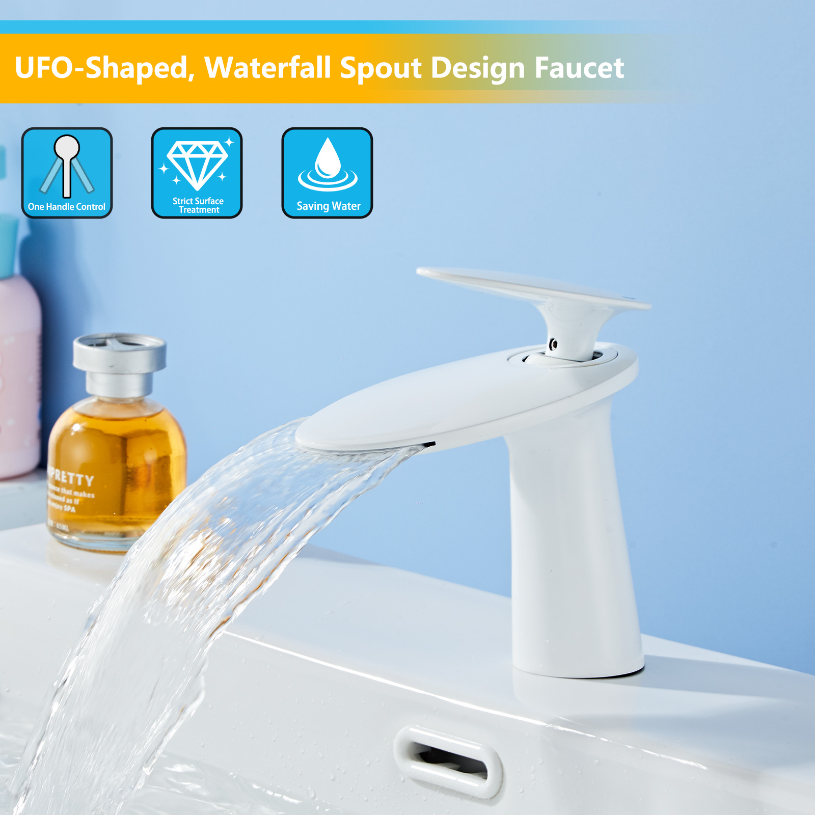 Wovier Waterfall Bathroom Sink Faucet,Single Handle Single Hole Faucet-W8204-9