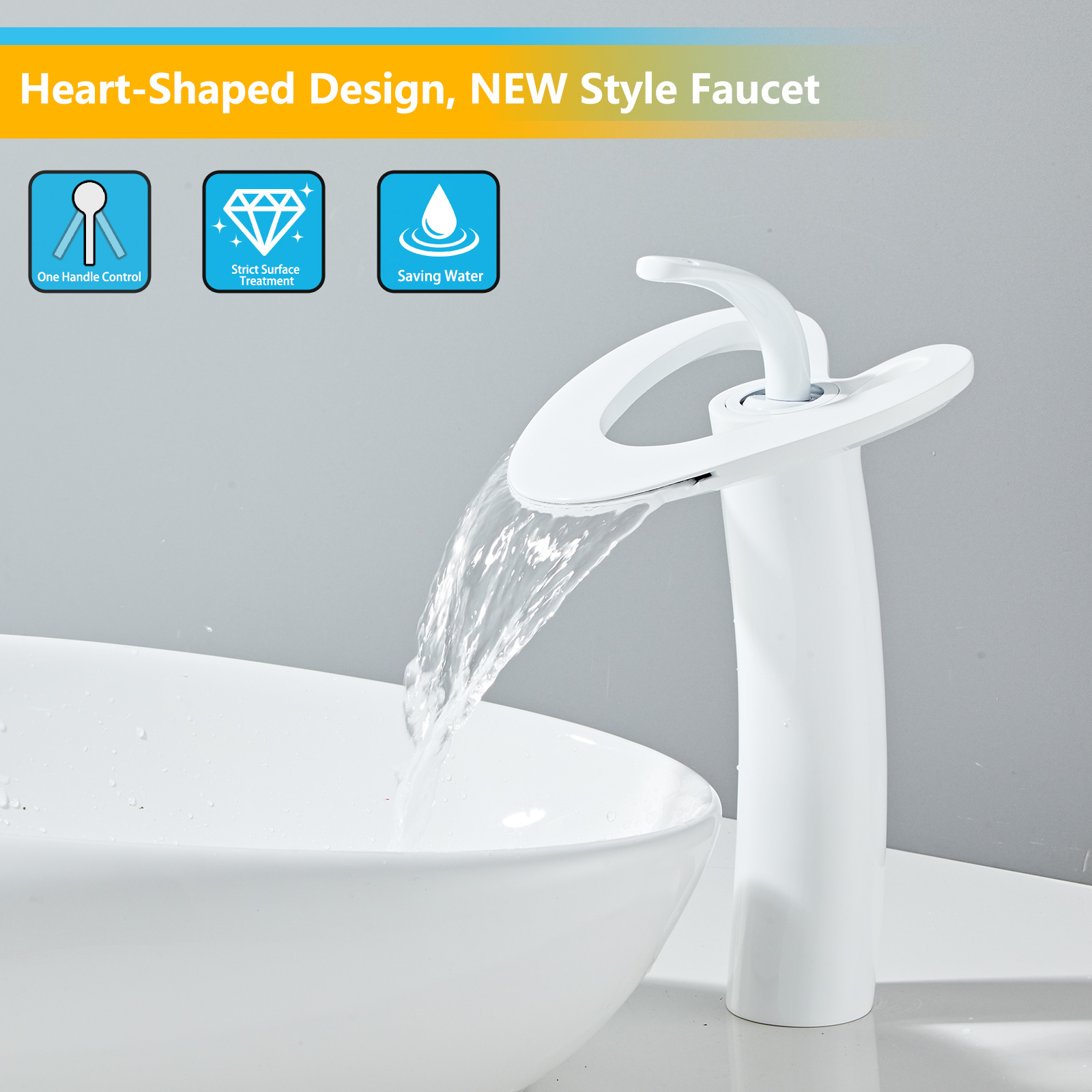 Wovier Waterfall Vessel Faucet,Single Handle Single Hole Vessel Bathroom Faucet - 8253-4