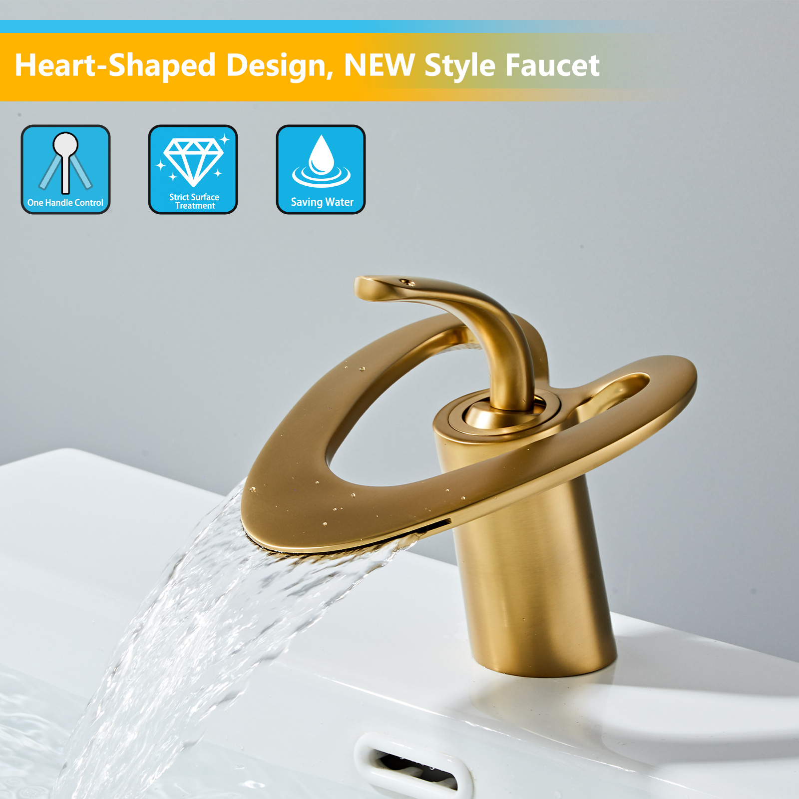 Wovier Bathroom Sink Faucet Waterfall, Single Handle Single Hole Lavatory Faucet - 8254-7