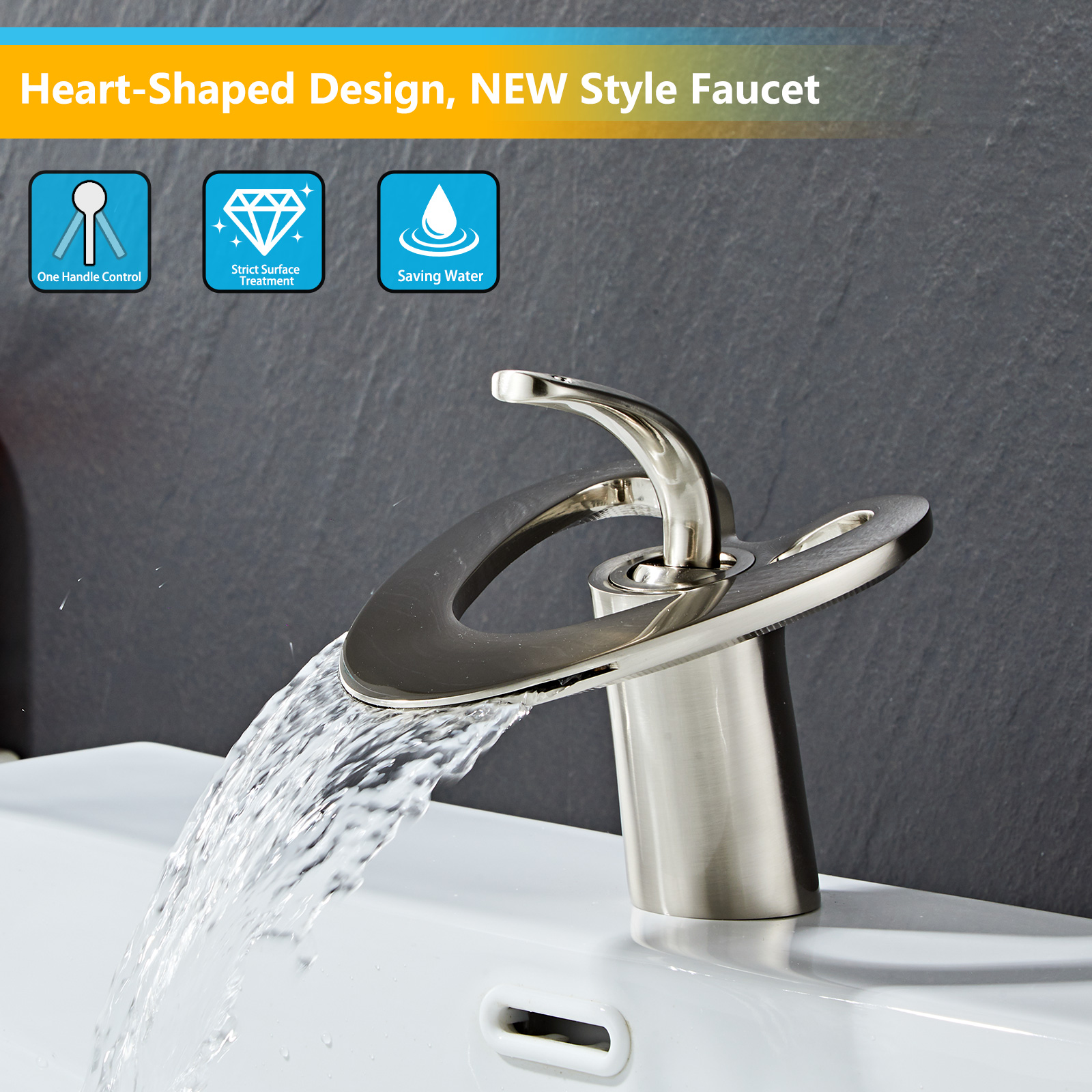 Wovier Bathroom Sink Faucet Waterfall, Single Handle Single Hole Lavatory Faucet - 8254-1