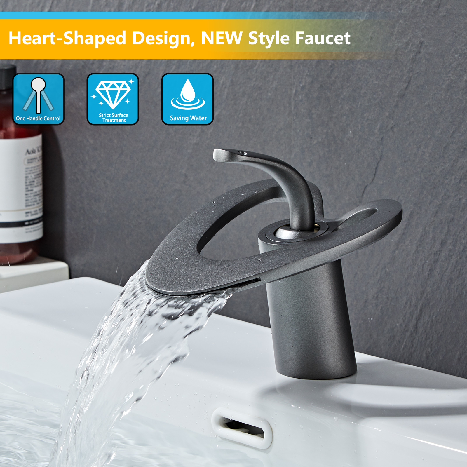 Wovier Bathroom Sink Faucet Waterfall, Single Handle Single Hole Lavatory Faucet - 8254-6