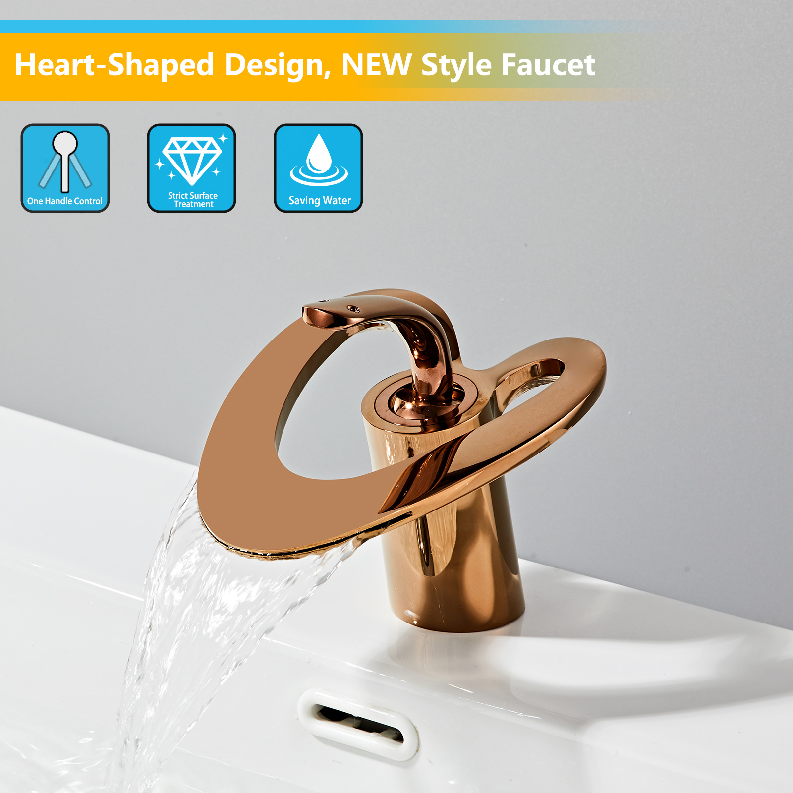 Wovier Bathroom Sink Faucet Waterfall, Single Handle Single Hole Lavatory Faucet - 8254-9