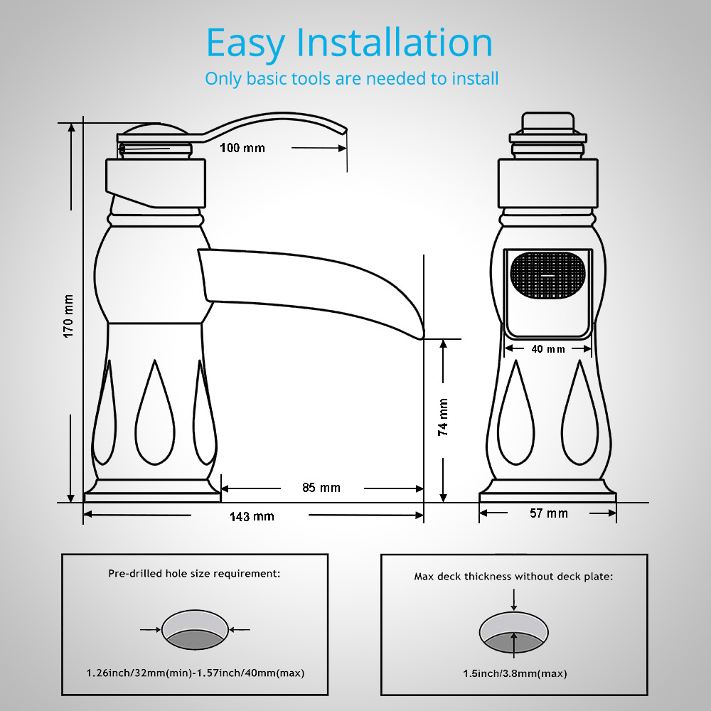 Wovier Waterfall Bathroom Sink Faucet,Single Handle Single Hole Faucet-W8277-3