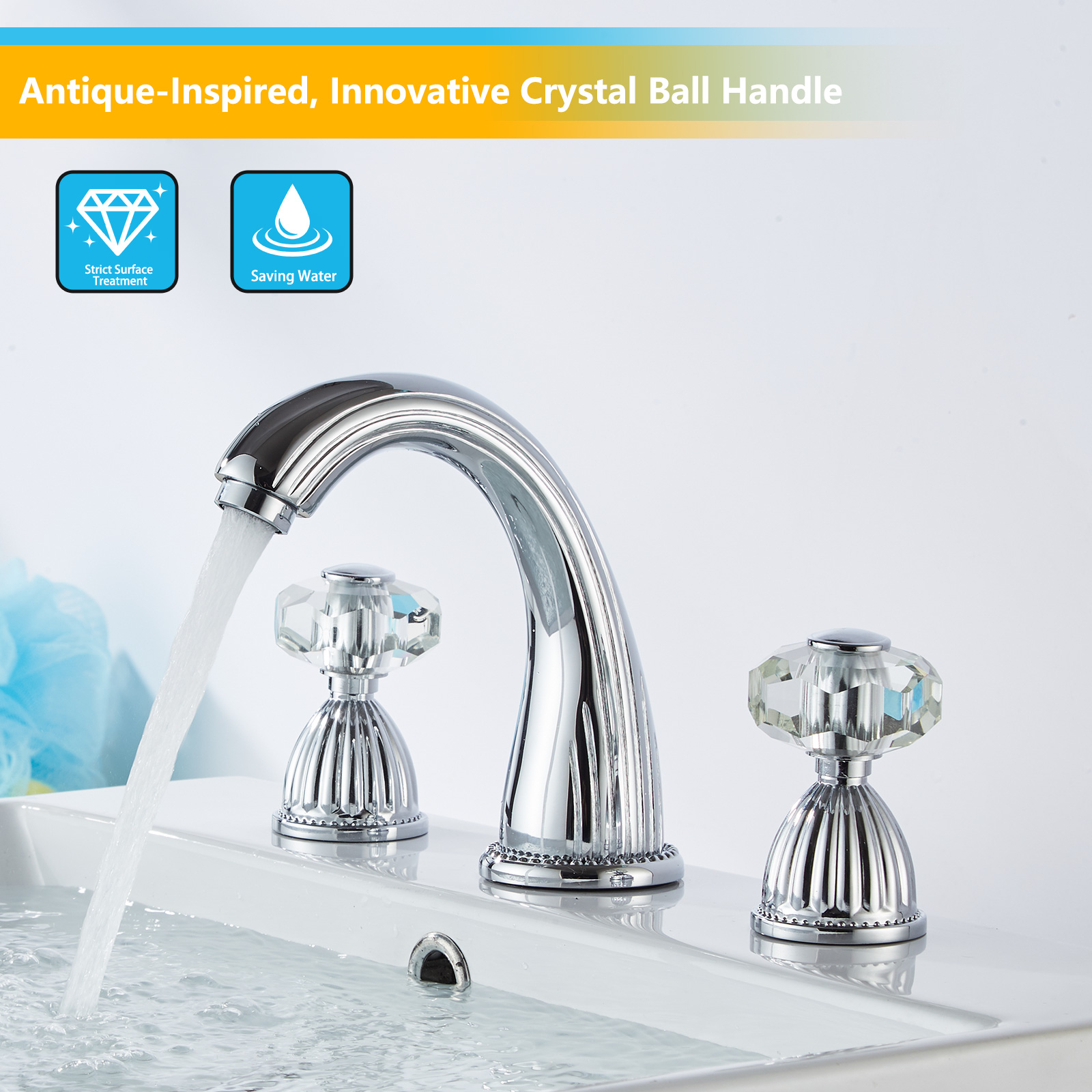 Wovier Widespread Faucet,Three Handle Two Hole Bathroom sink Faucet-W8442-6