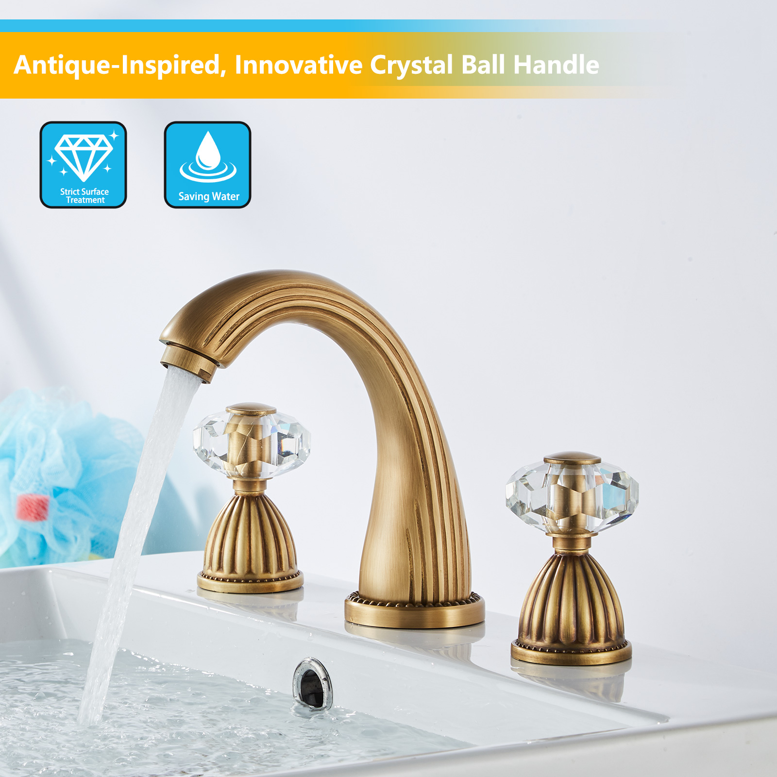 Wovier Widespread Faucet,Three Handle Two Hole Bathroom sink Faucet-W8442-4