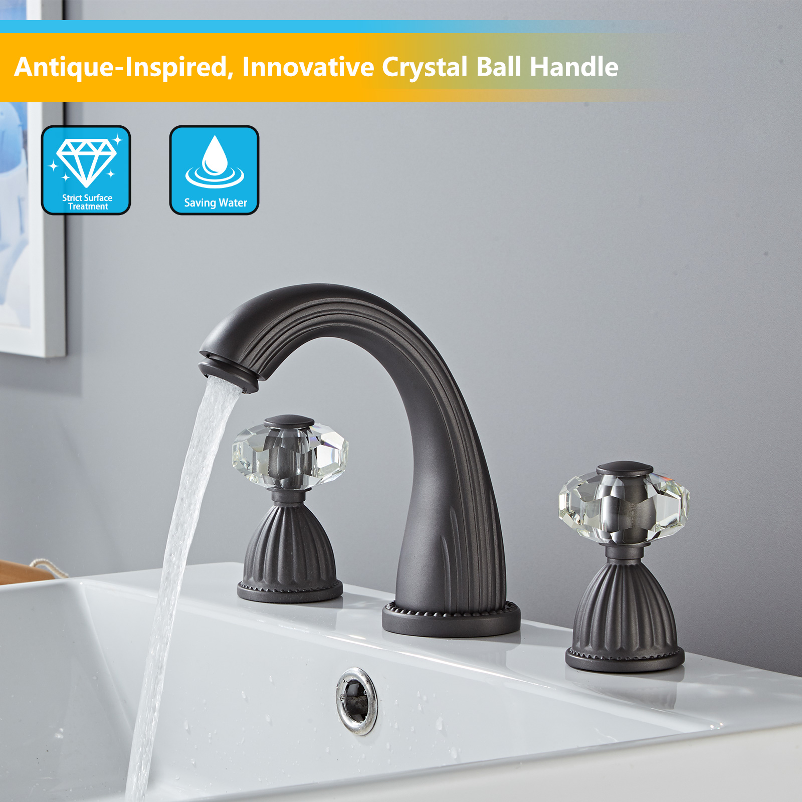 Wovier Widespread Faucet,Three Handle Two Hole Bathroom sink Faucet-W8442-5