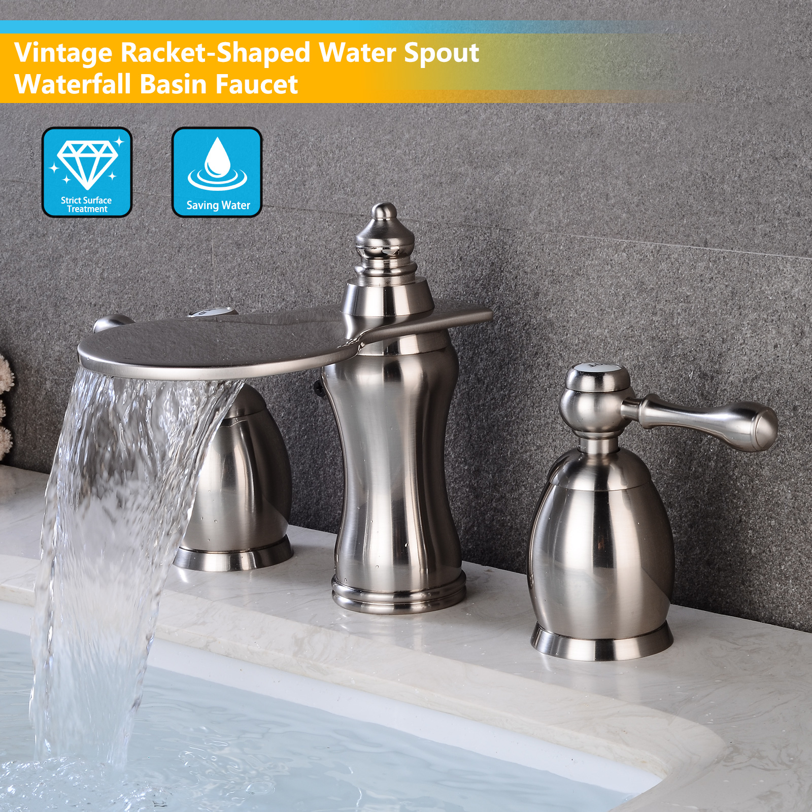 Wovier Widespread Faucet with Supply Hose,Three Handle Two Hole Bathroom Faucet W8415-1