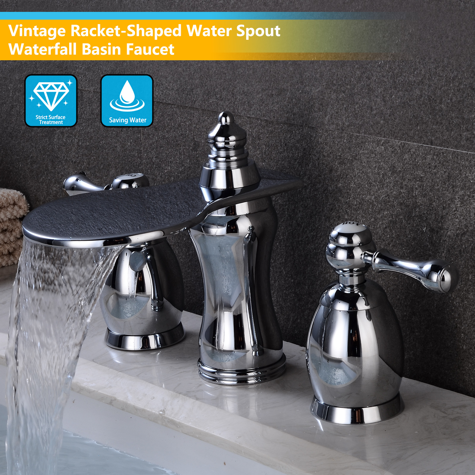 Wovier Widespread Faucet with Supply Hose,Three Handle Two Hole Bathroom Faucet W8415-8