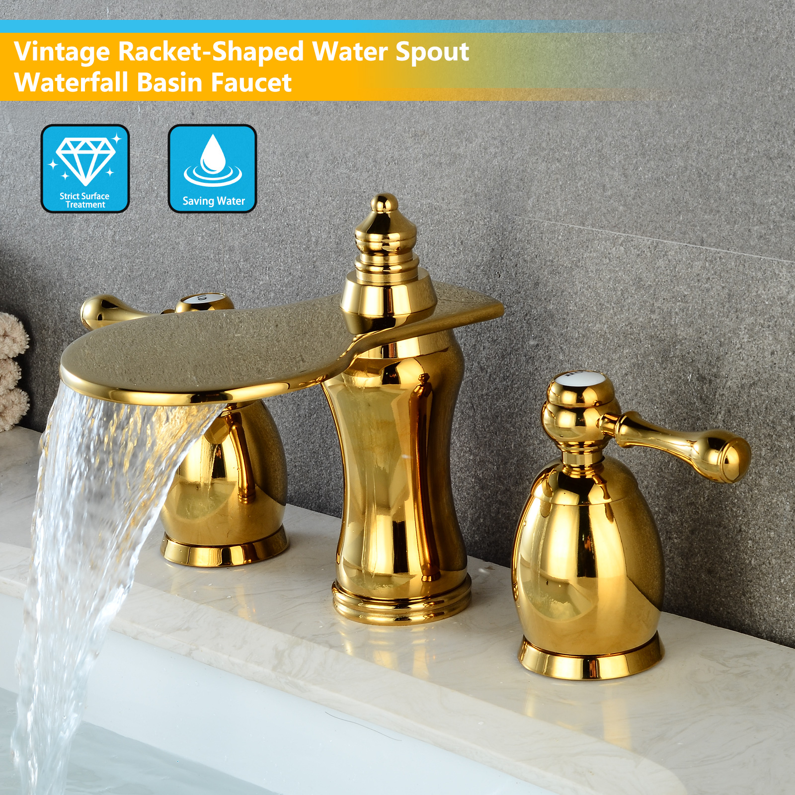 Wovier Widespread Faucet with Supply Hose,Three Handle Two Hole Bathroom Faucet W8415-9