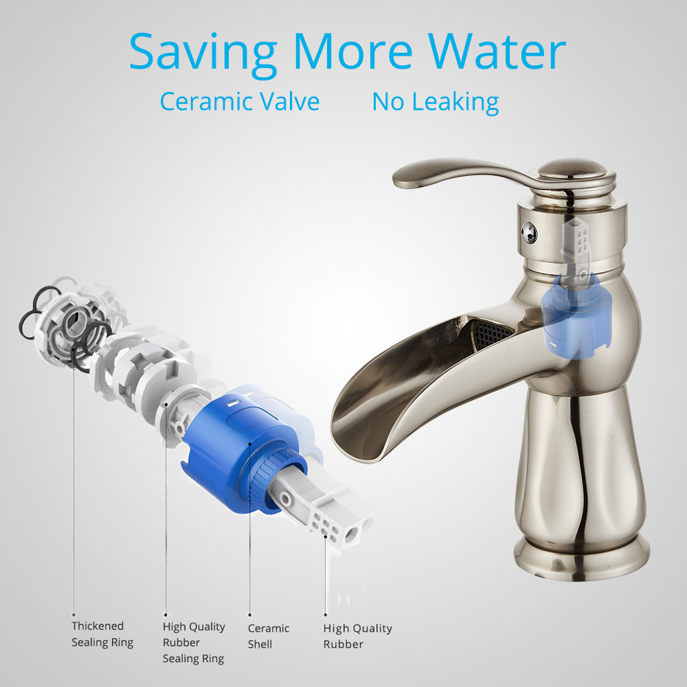 Wovier Waterfall Bathroom Sink Faucet,Single Handle Single Hole Faucet-W8277-5