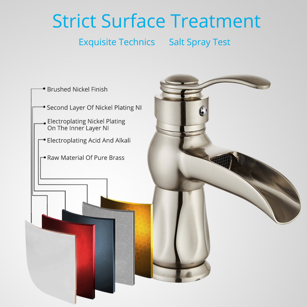 Wovier Waterfall Bathroom Sink Faucet,Single Handle Single Hole Faucet-W8277-4