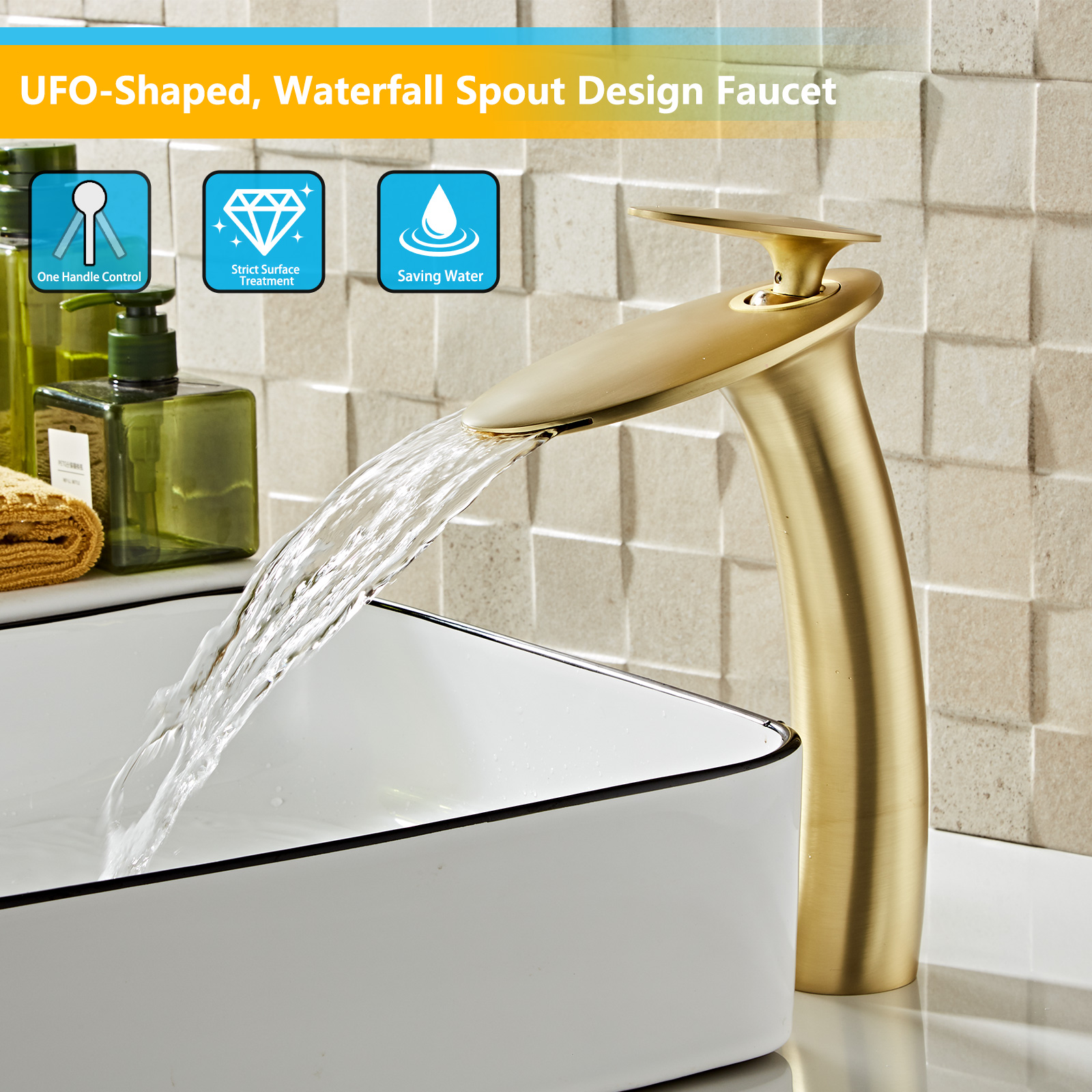 Wovier Waterfall Vessel Faucet,Single Handle Single Hole Vessel Bathroom Faucet - 8203-1