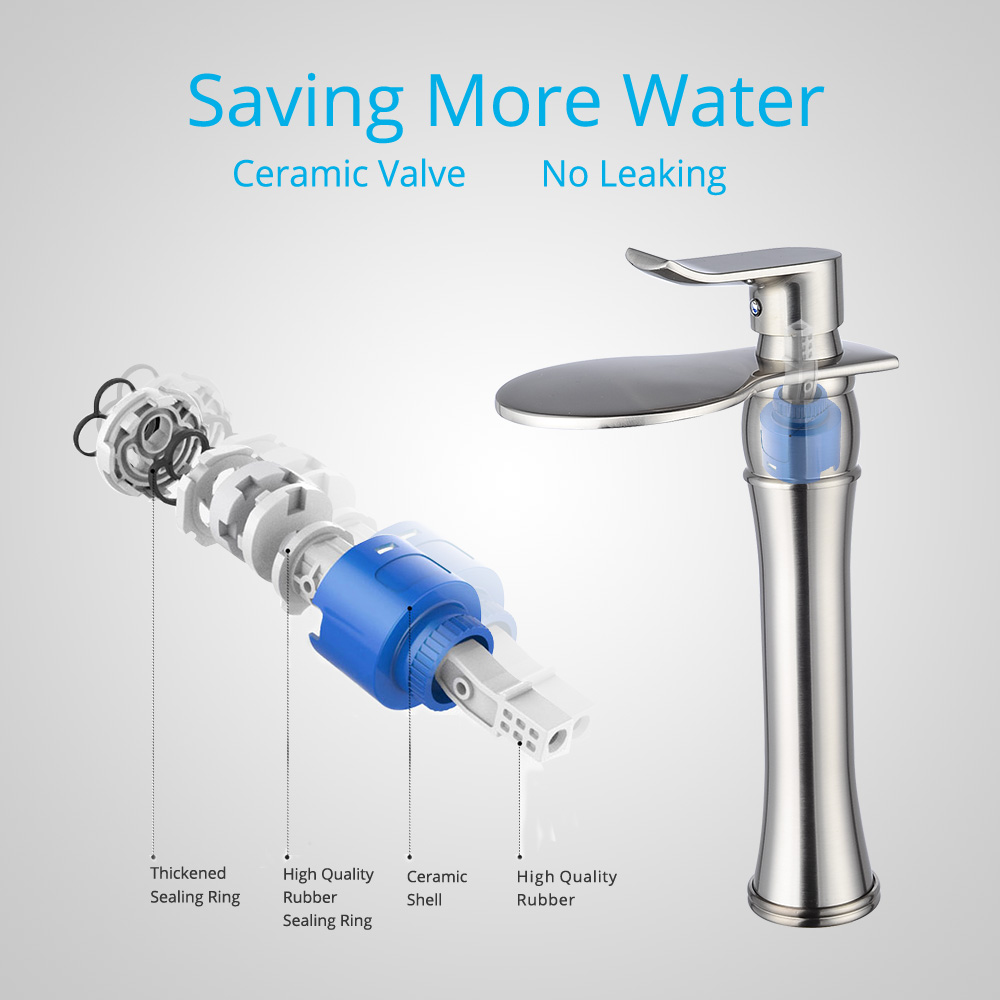 Wovier Waterfall Vessel Faucet with Supply Hose,Single Handle Single Hole Bathroom Faucet W8365-4