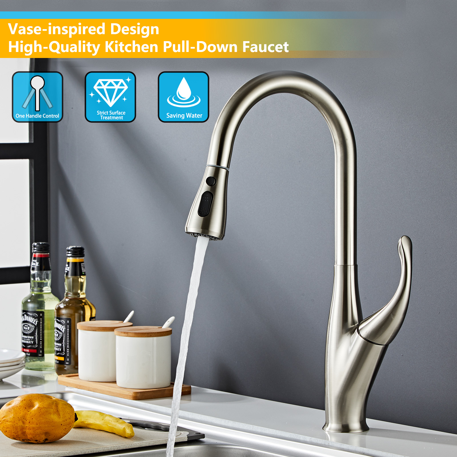 Wovier Kitchen Faucet with Pull Down Sprayer, Single Handle Kitchen Sink Faucet -8561-01