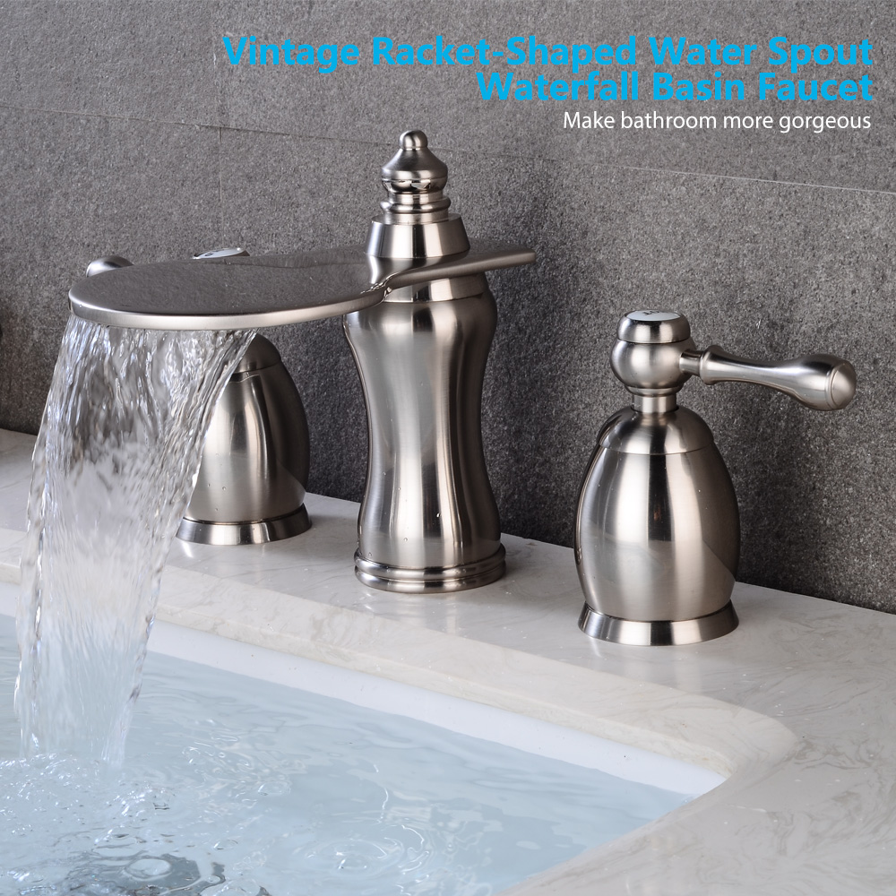 Wovier Widespread Faucet with Supply Hose,Three Handle Two Hole Bathroom Faucet W8415-2