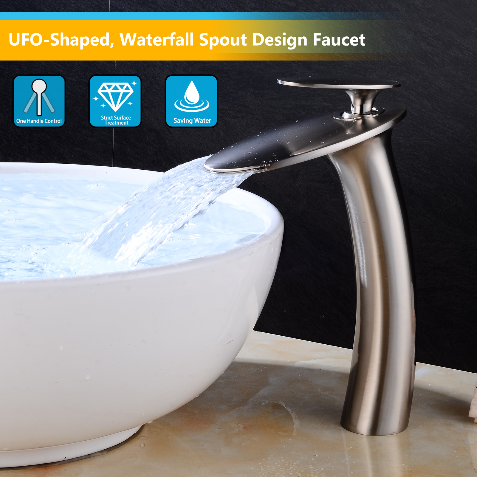 Wovier Waterfall Vessel Faucet,Single Handle Single Hole Vessel Bathroom Faucet - 8203-13