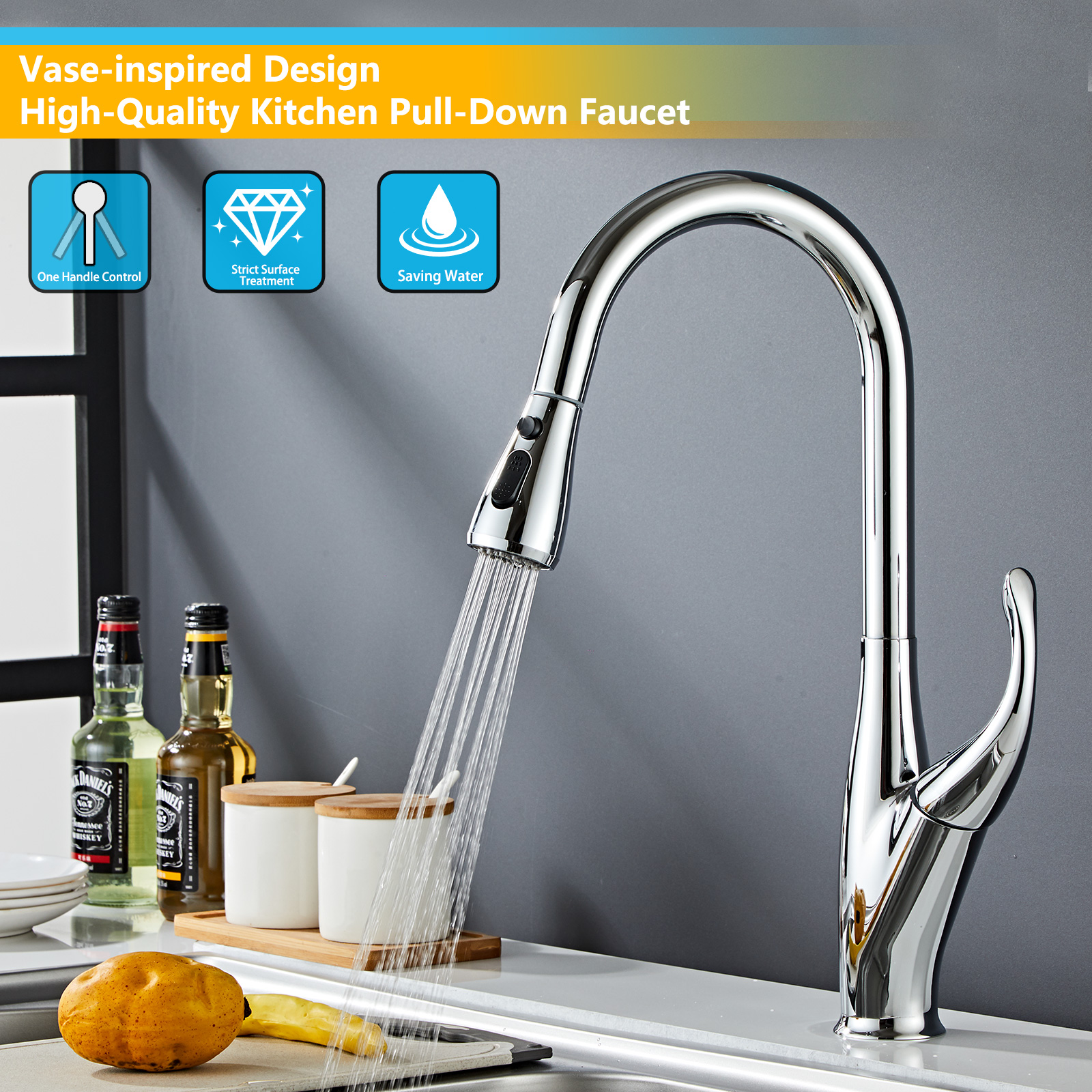 Wovier Kitchen Faucet with Pull Down Sprayer, Single Handle Kitchen Sink Faucet -8561-03