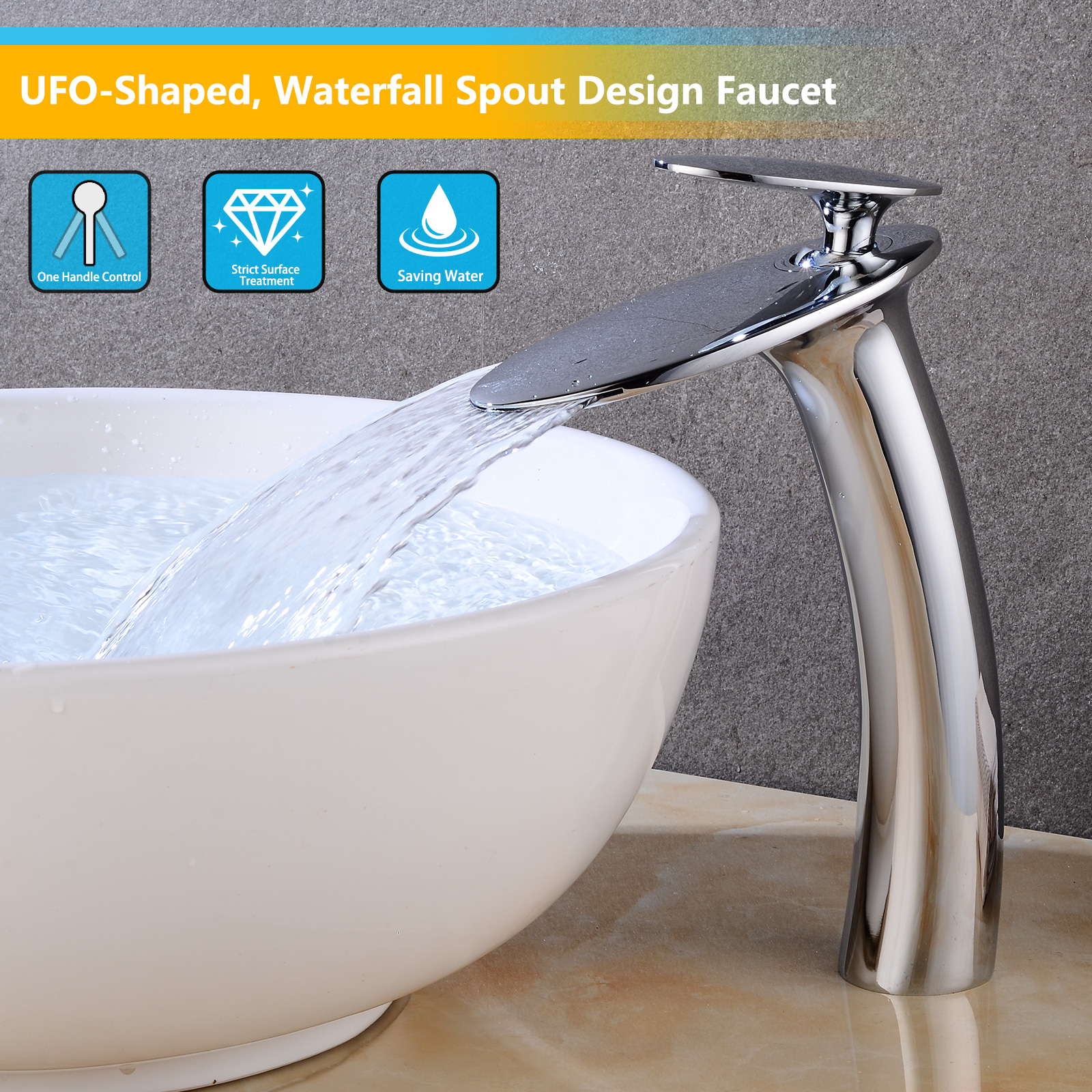 Wovier Waterfall Vessel Faucet,Single Handle Single Hole Vessel Bathroom Faucet - 8203-7