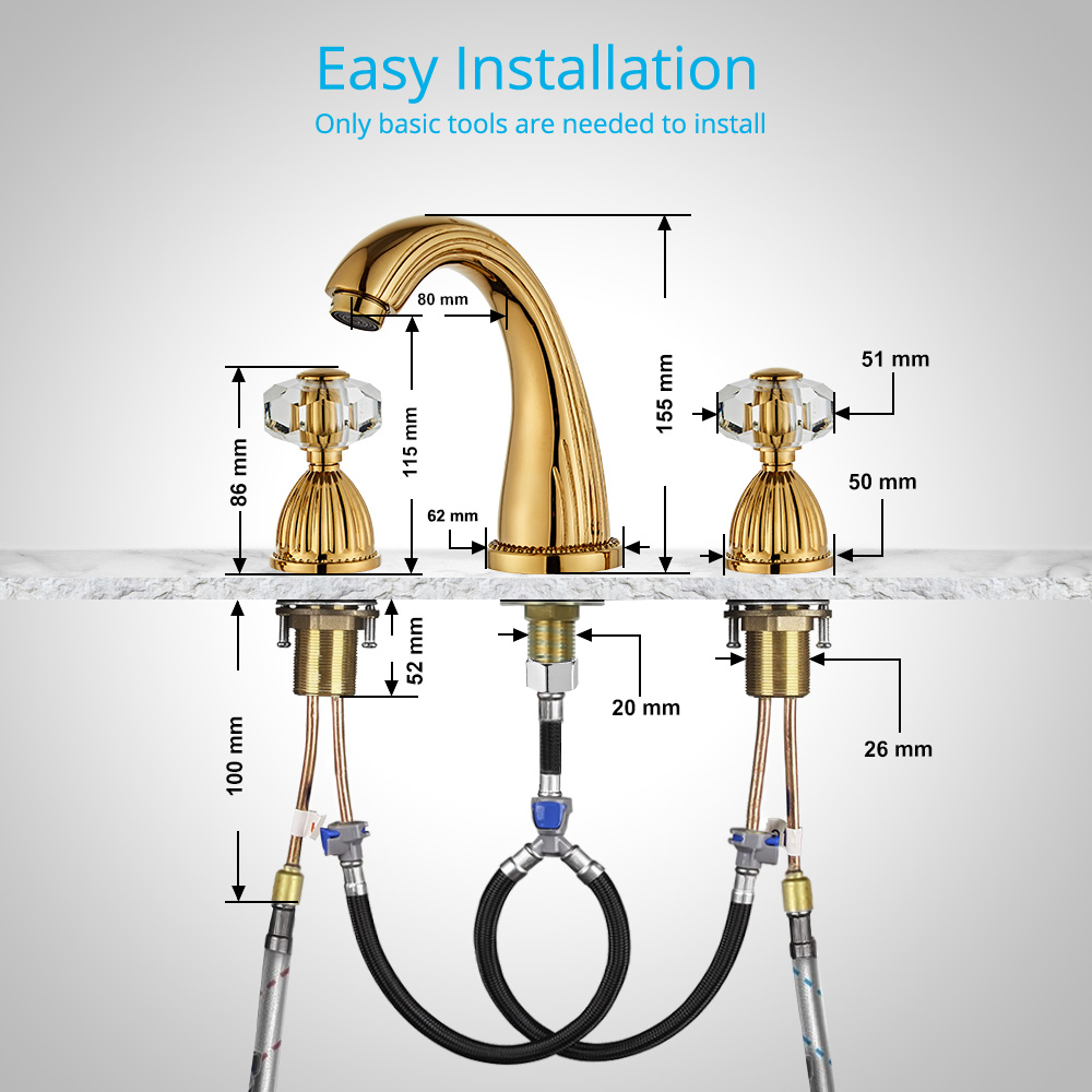 Wovier Widespread Faucet,Three Handle Two Hole Bathroom sink Faucet-W8442-11