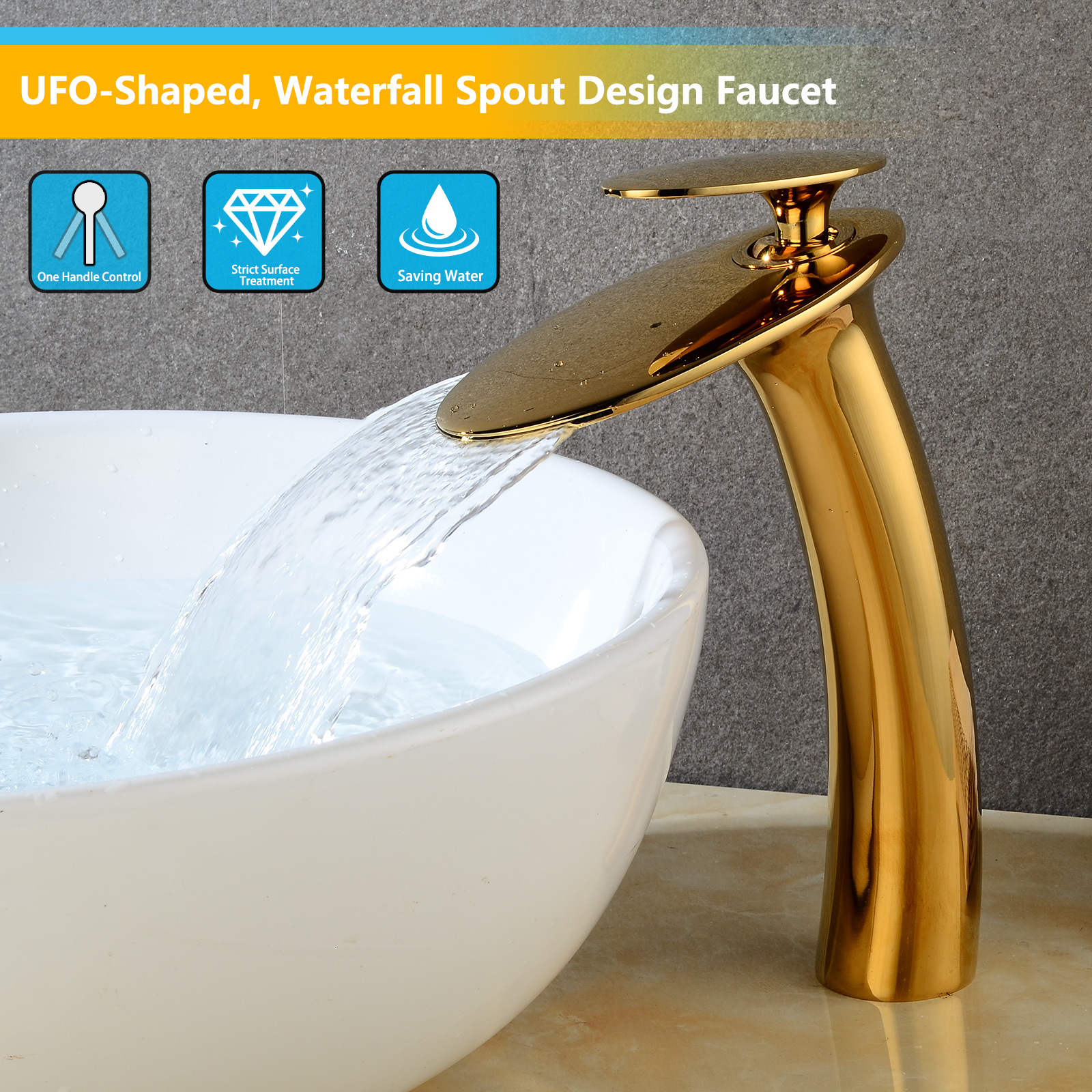 Wovier Waterfall Vessel Faucet,Single Handle Single Hole Vessel Bathroom Faucet - 8203-8