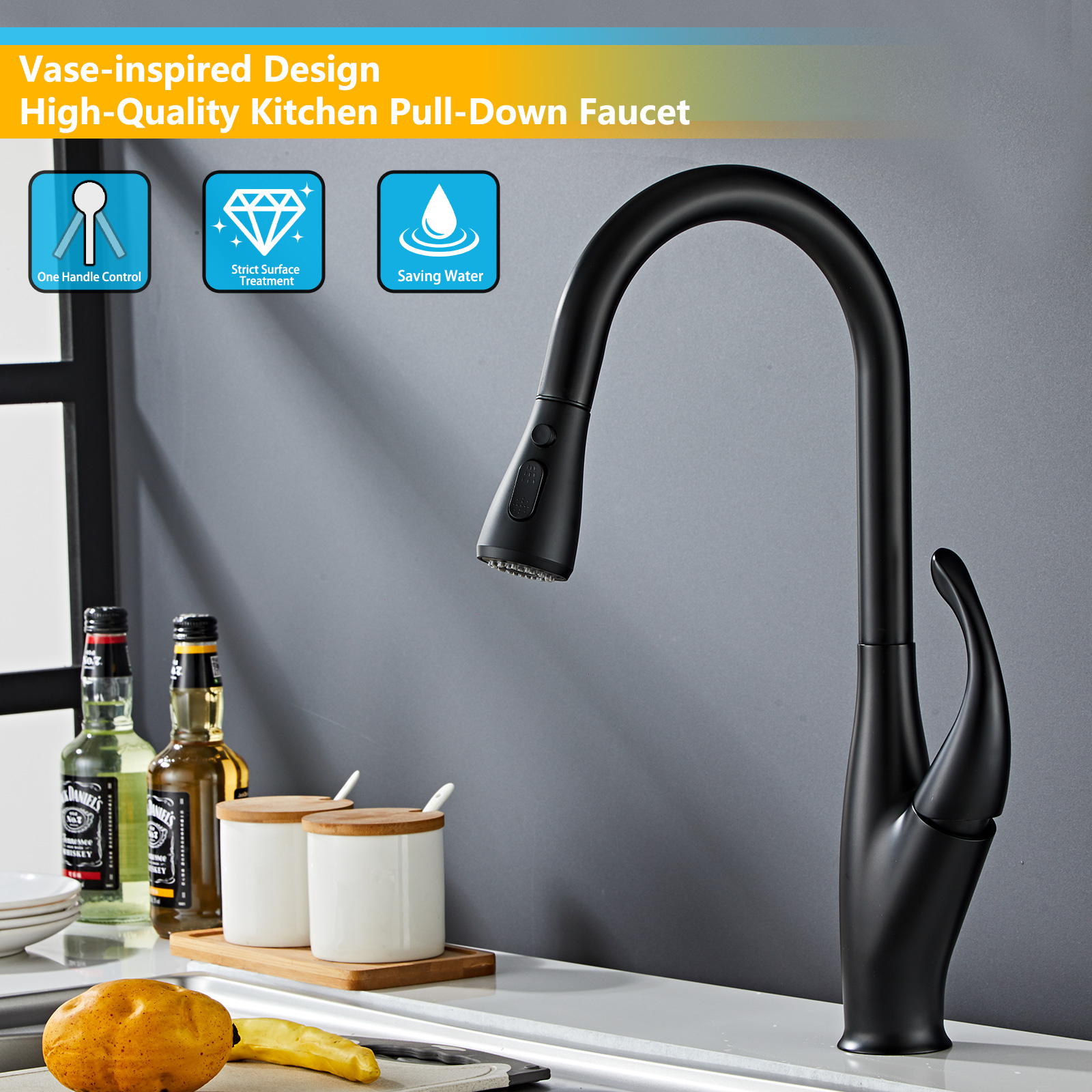 Wovier Kitchen Faucet with Pull Down Sprayer, Single Handle Kitchen Sink Faucet -8561-02