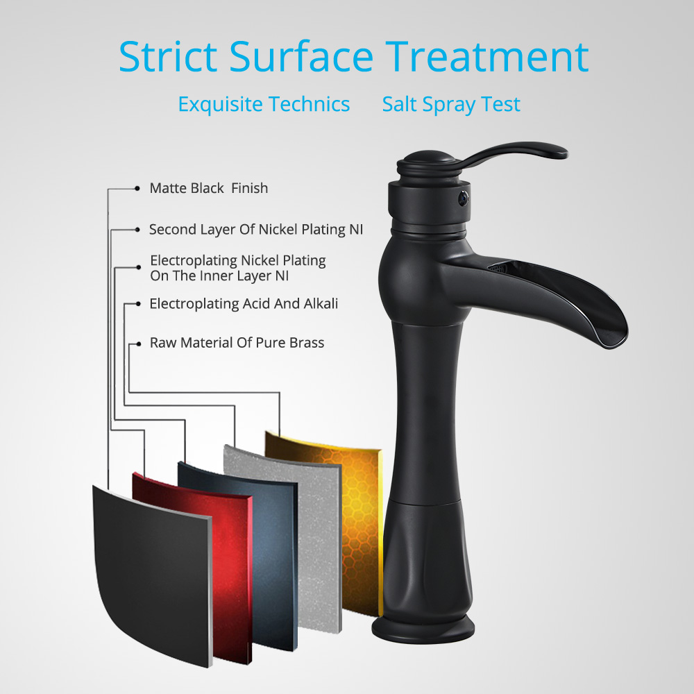 Wovier Waterfall Vessel Faucet with Supply Hose,Single Handle Single Hole Bathroom Faucet W8276-7