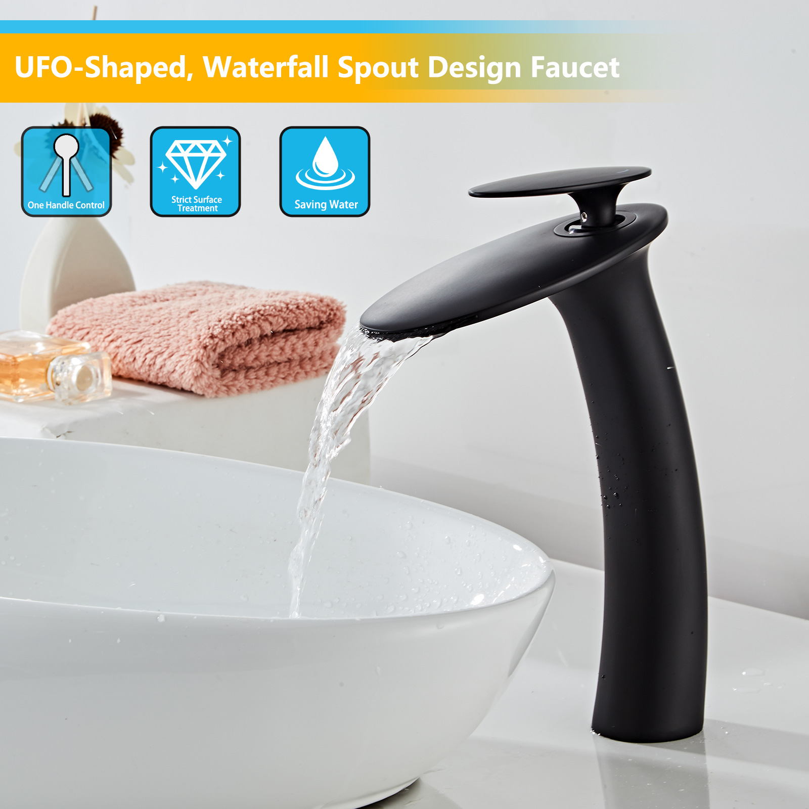 Wovier Waterfall Vessel Faucet,Single Handle Single Hole Vessel Bathroom Faucet - 8203-10
