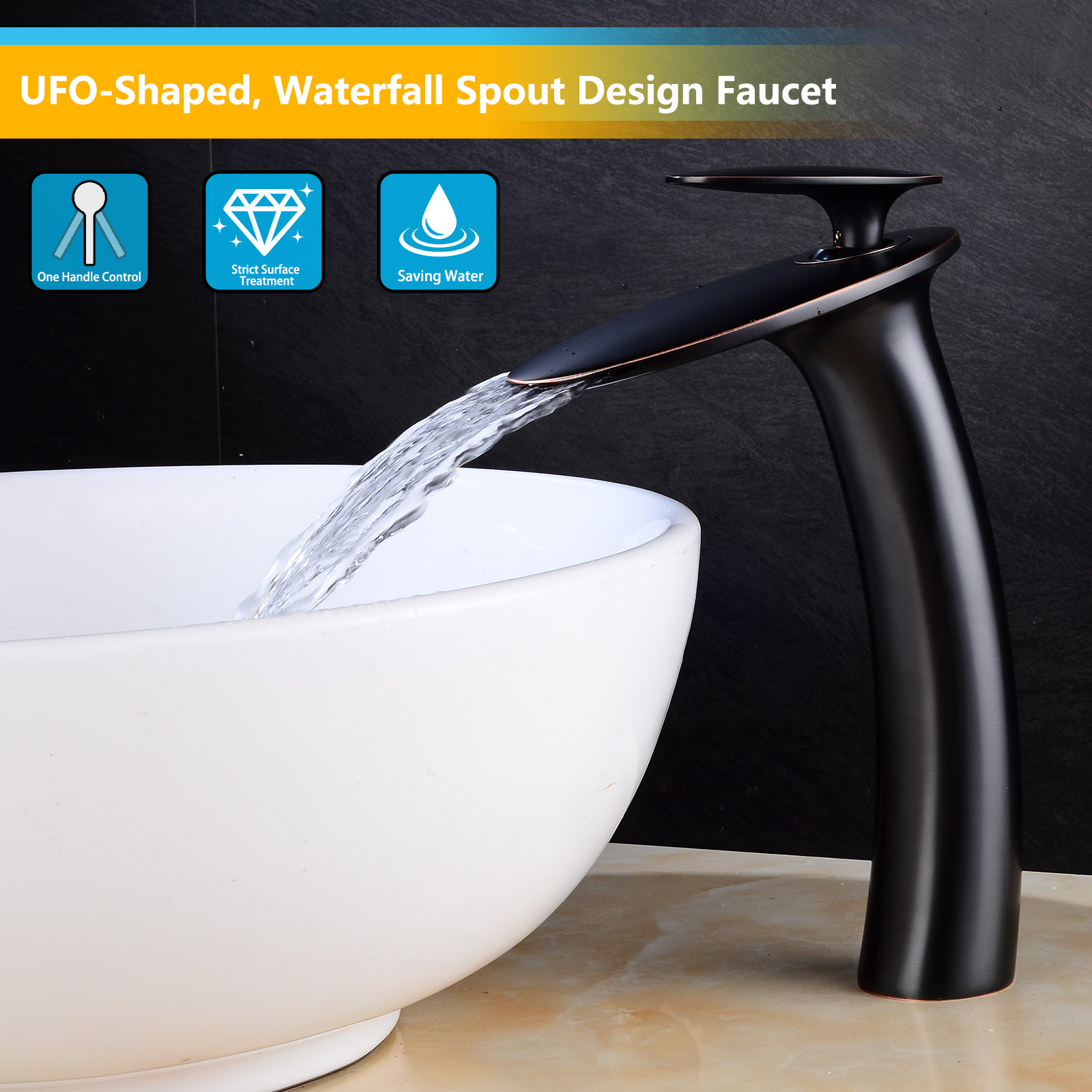 Wovier Waterfall Vessel Faucet,Single Handle Single Hole Vessel Bathroom Faucet - 8203-12