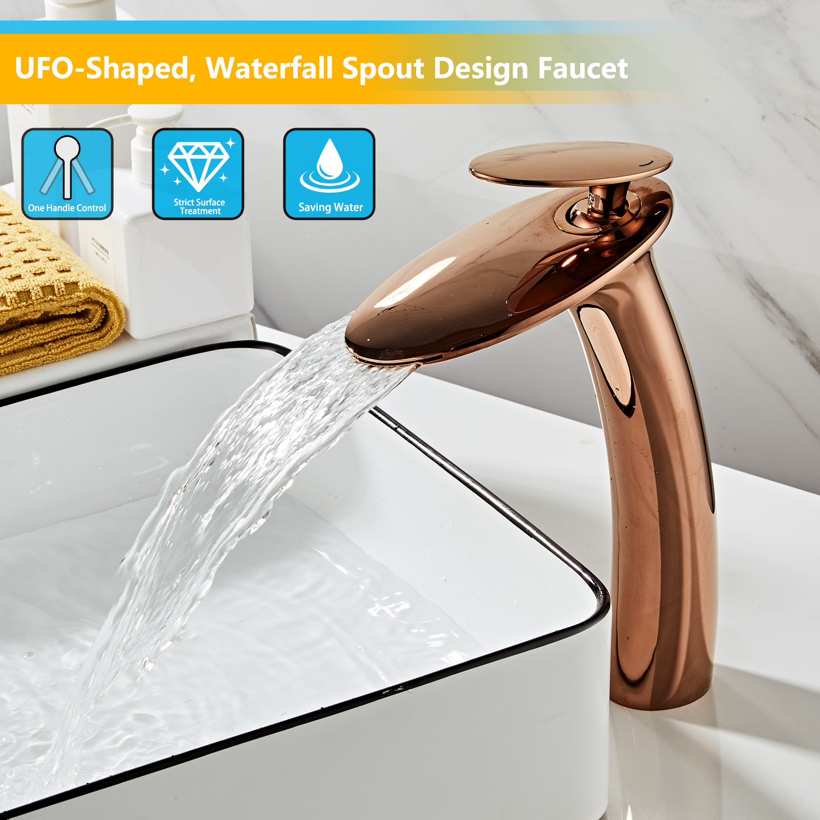 Wovier Waterfall Vessel Faucet,Single Handle Single Hole Vessel Bathroom Faucet - 8203-11