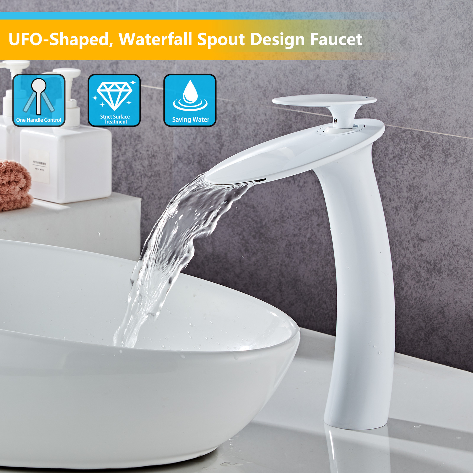 Wovier Waterfall Vessel Faucet,Single Handle Single Hole Vessel Bathroom Faucet - 8203-9