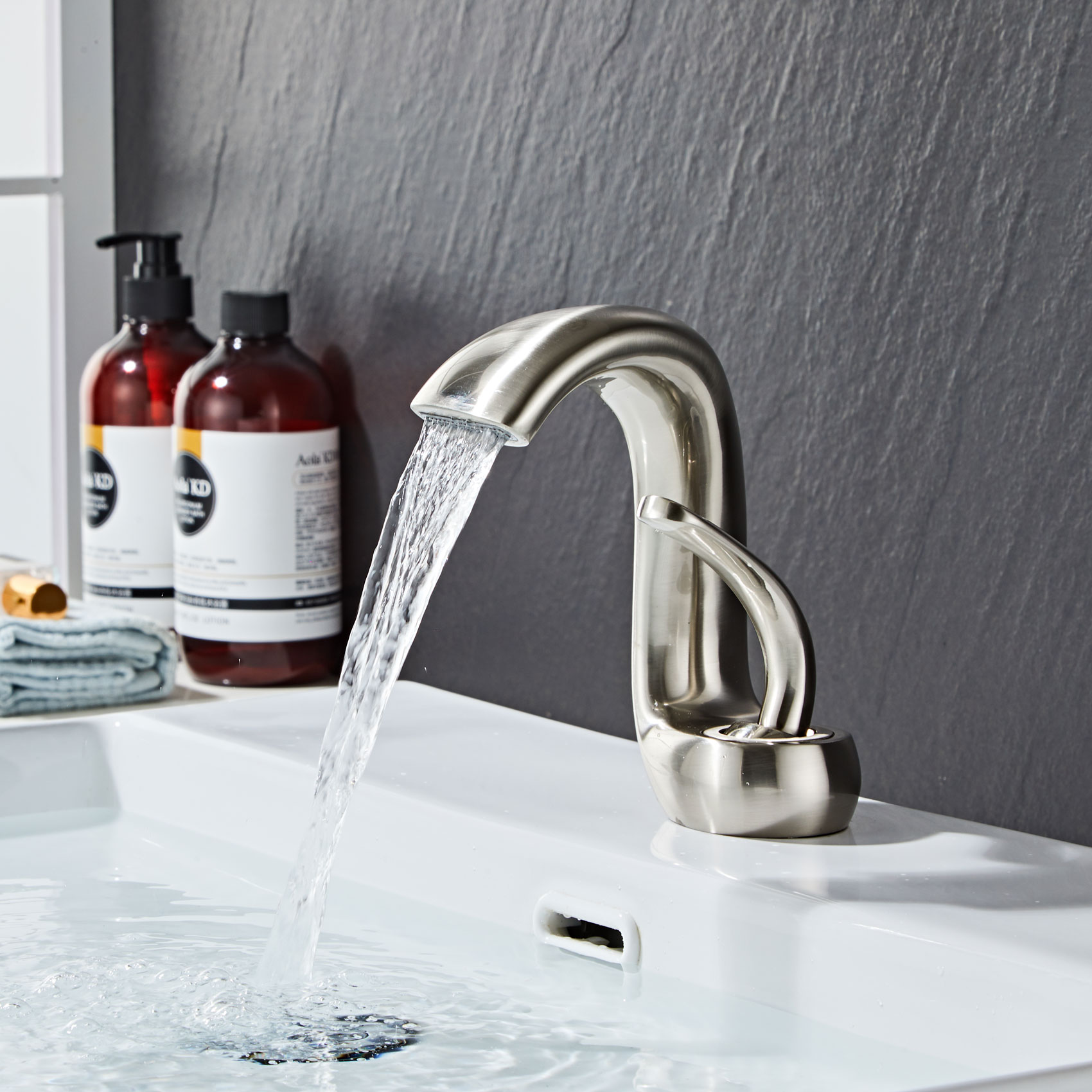 Wovier Bathroom Sink Faucet with Supply Hose,Single Handle Single Hole Lavatory Faucet W8345-4