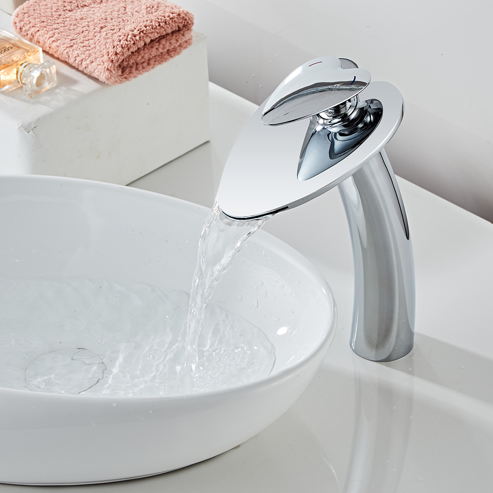 Wovier Waterfall Vessel Faucet, Single Handle Single Hole Bathroom Faucet - w8205-1