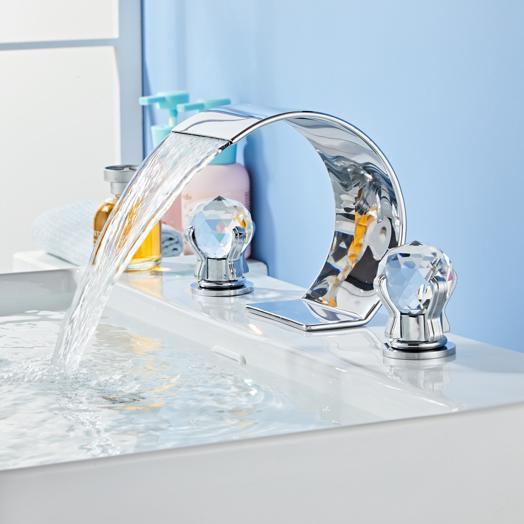 Wovier Widespread Faucet,Three Handle Two Hole Bathroom sink Faucet-W8429-2