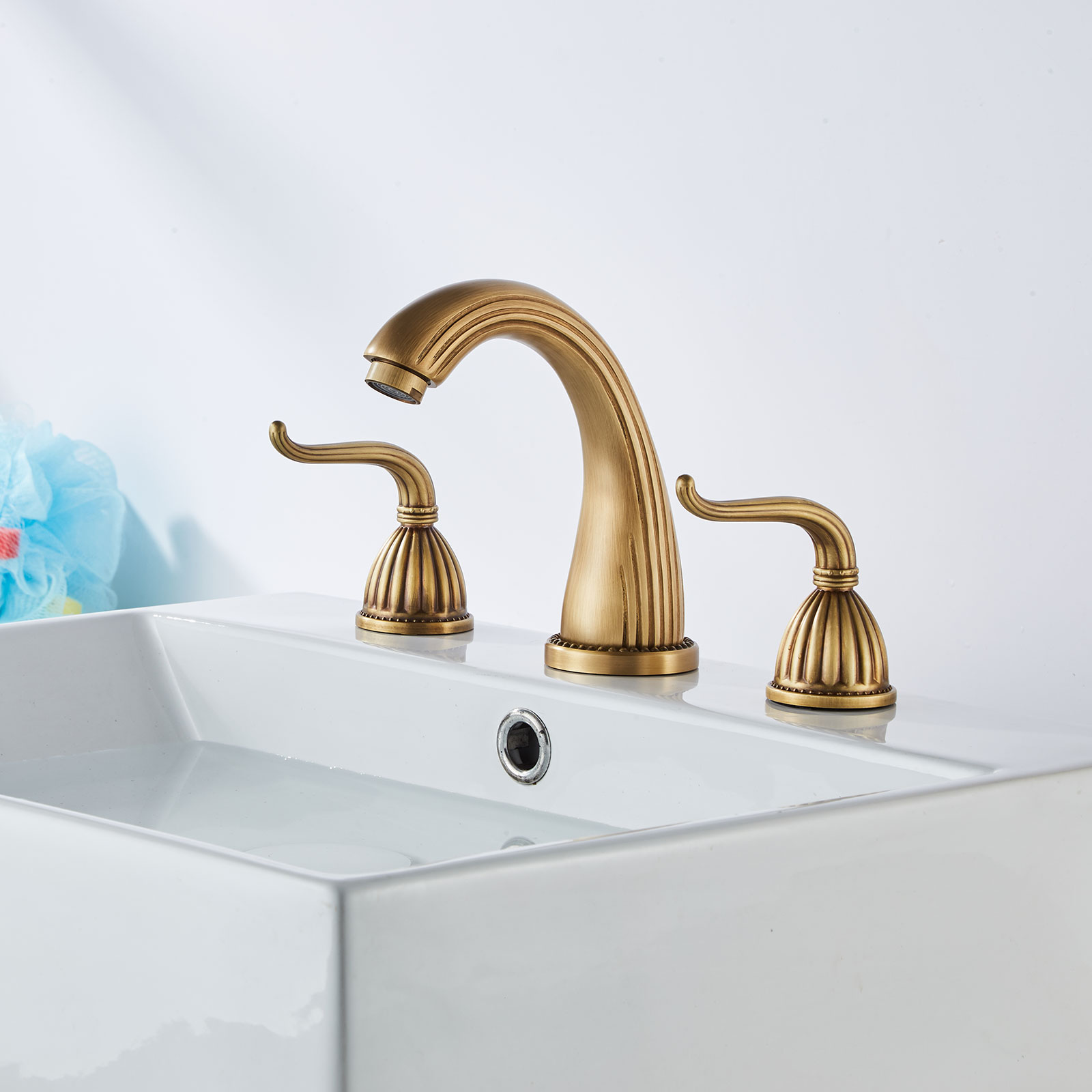 Wovier Widespread Faucet,Three Handle Two Hole Bathroom sink Faucet-W8441-18